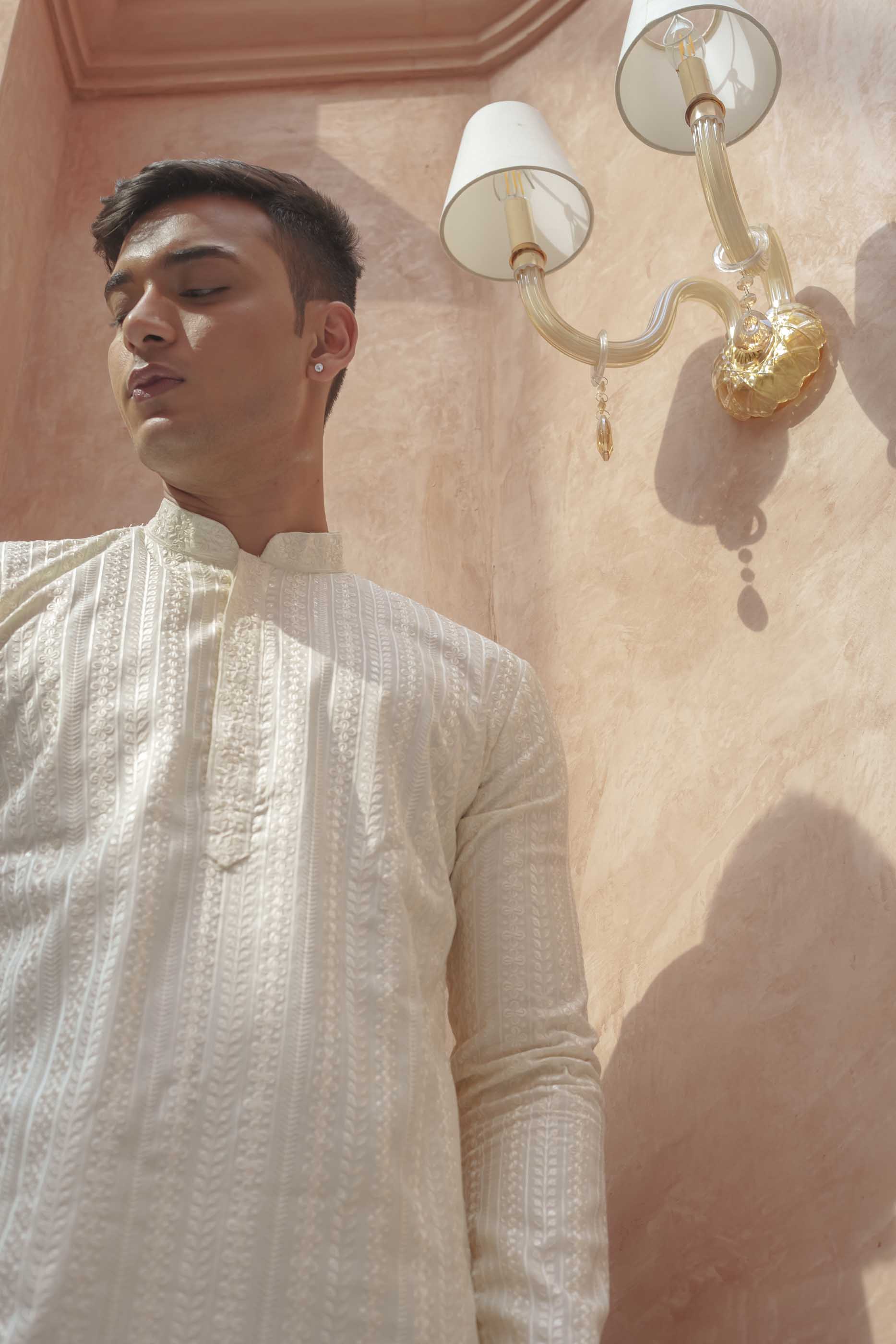 Cream floral Embroidered Kurta with sequence