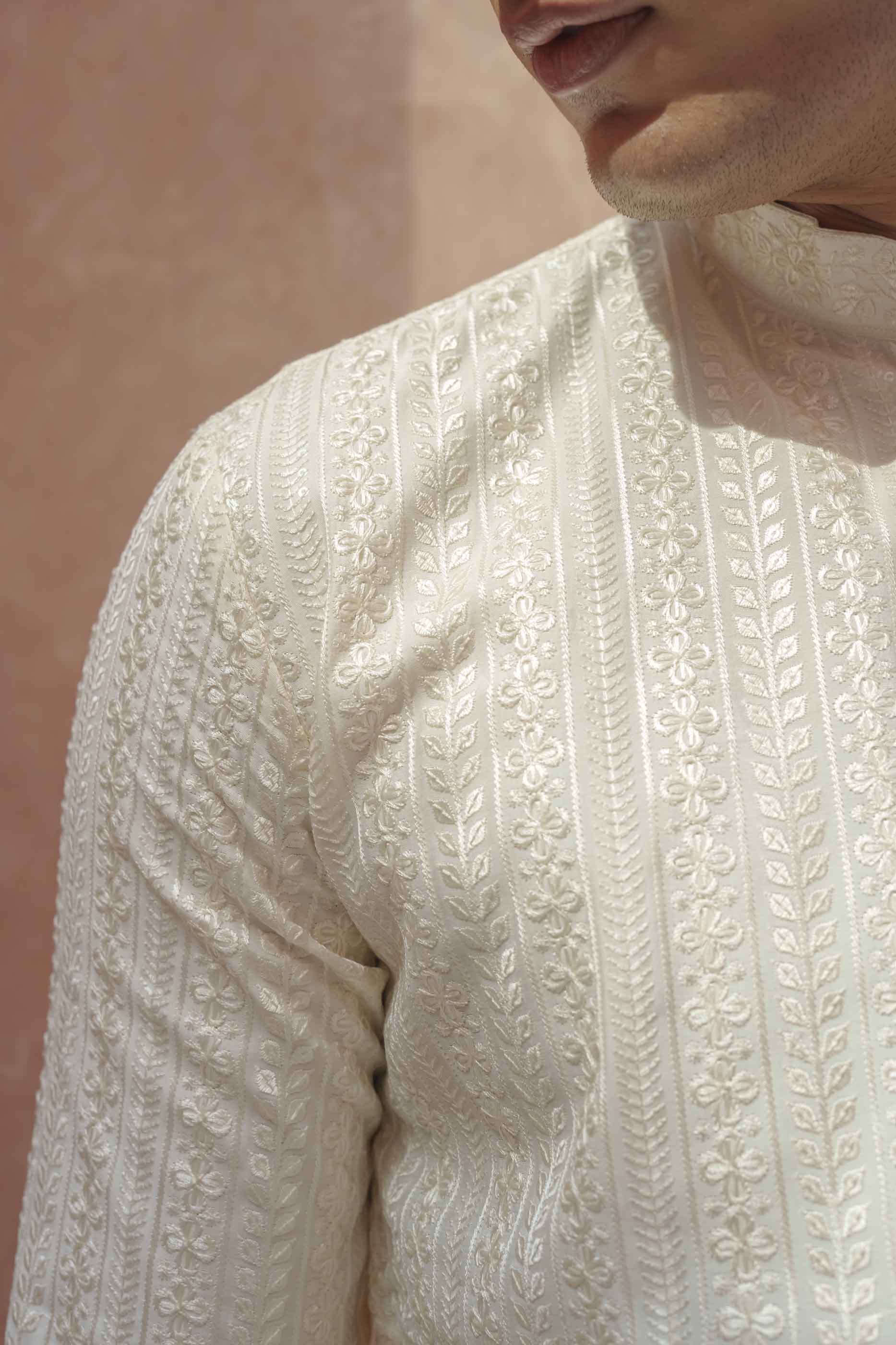 Cream floral Embroidered Kurta with sequence