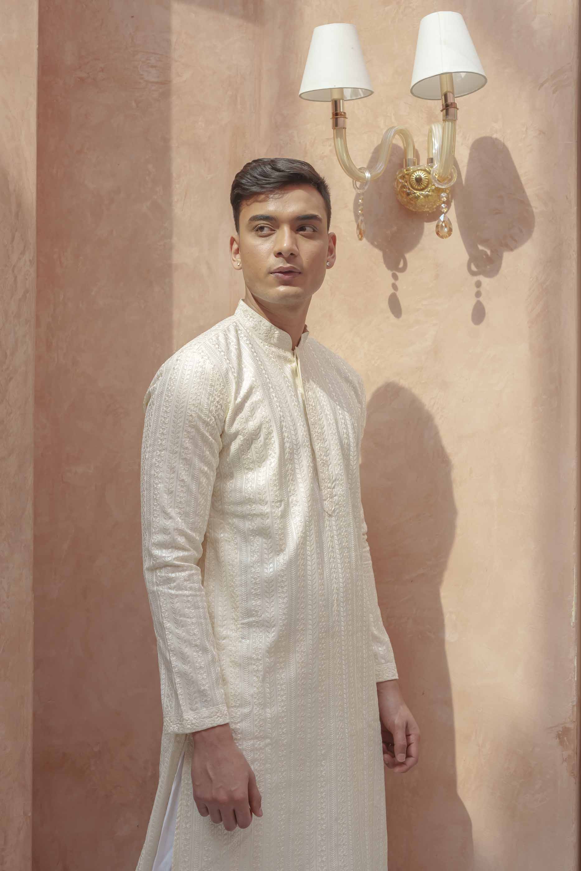 Cream floral Embroidered Kurta with sequence