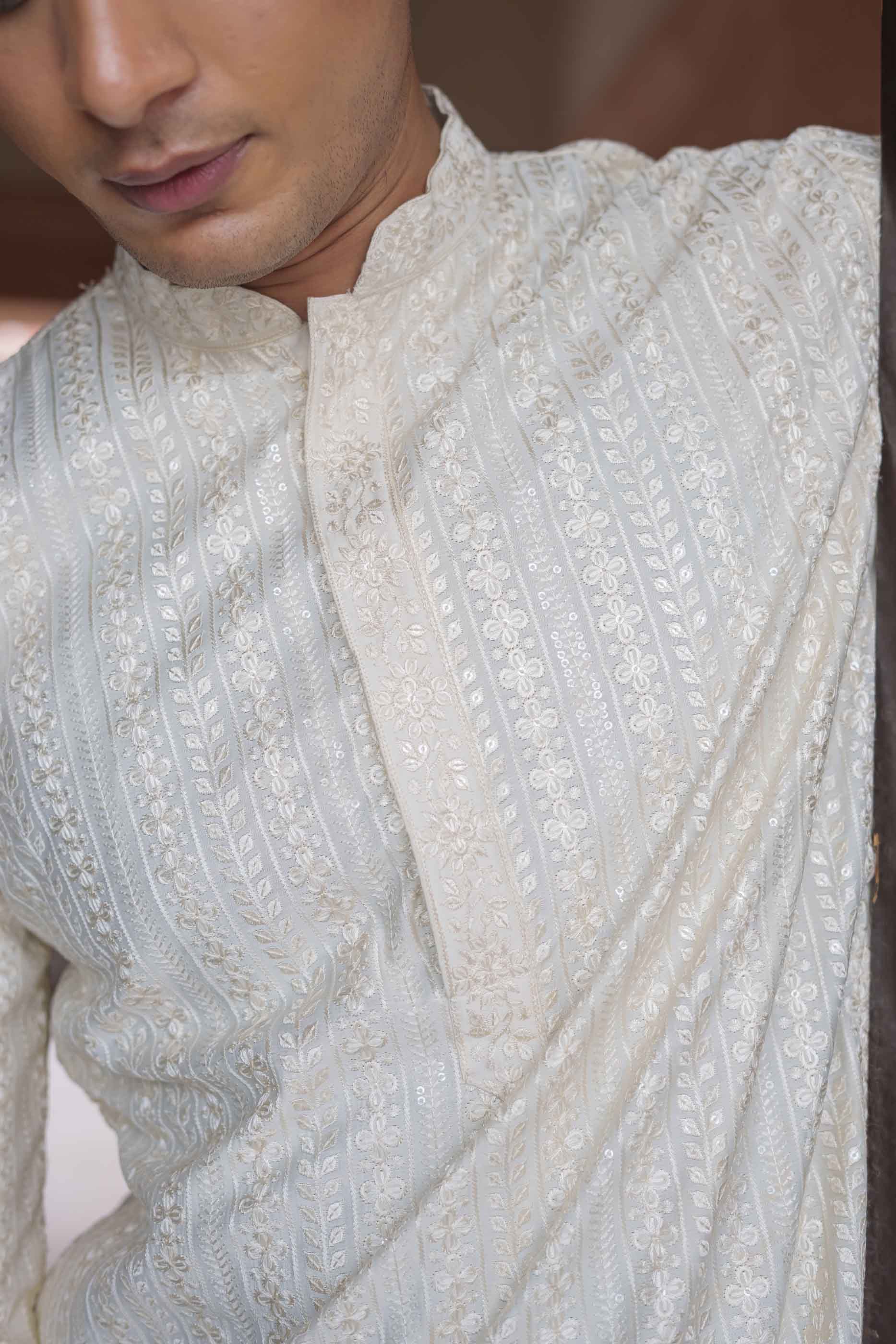 Cream floral Embroidered Kurta with sequence