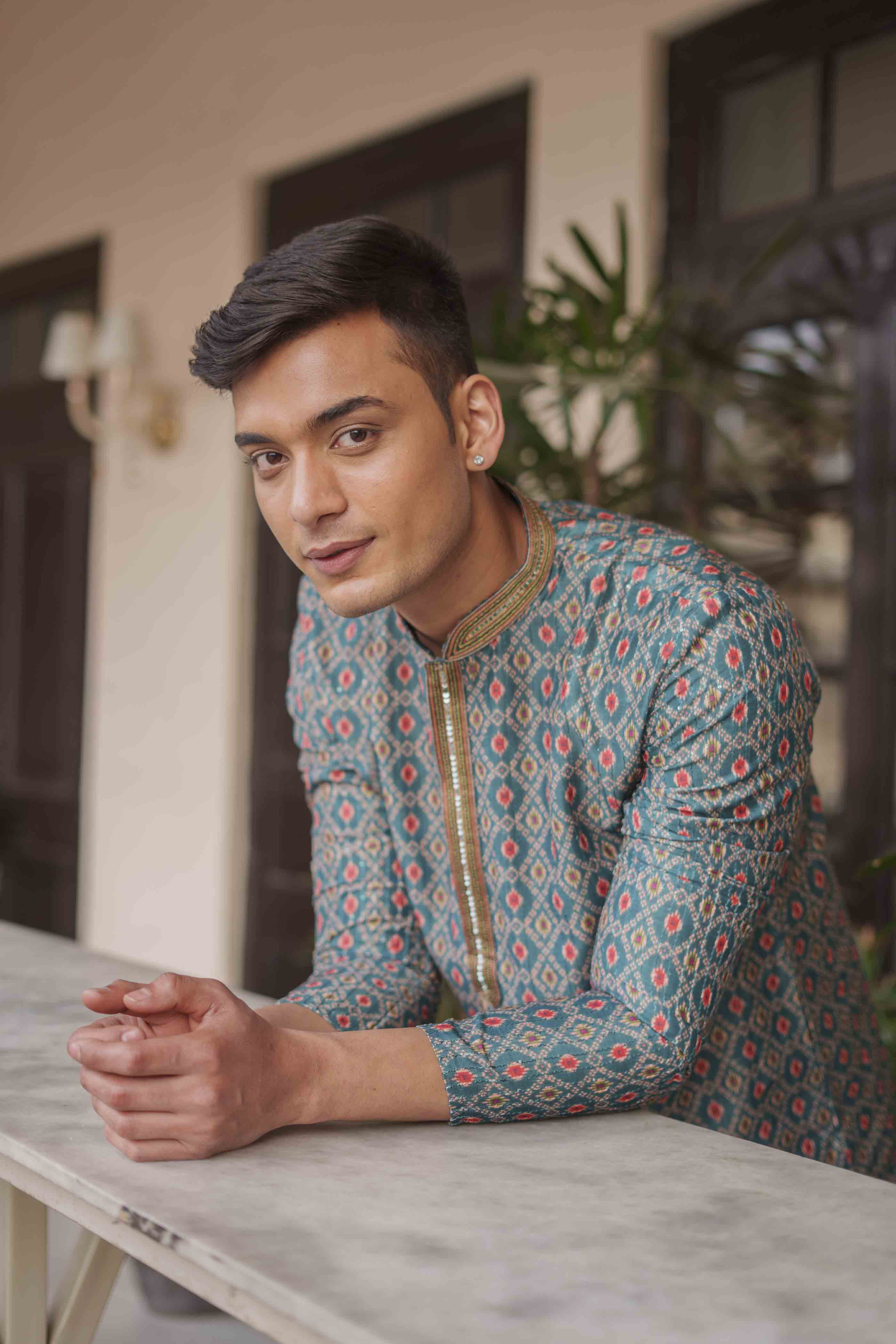 Traditional Printed, Handwork collar Kurta