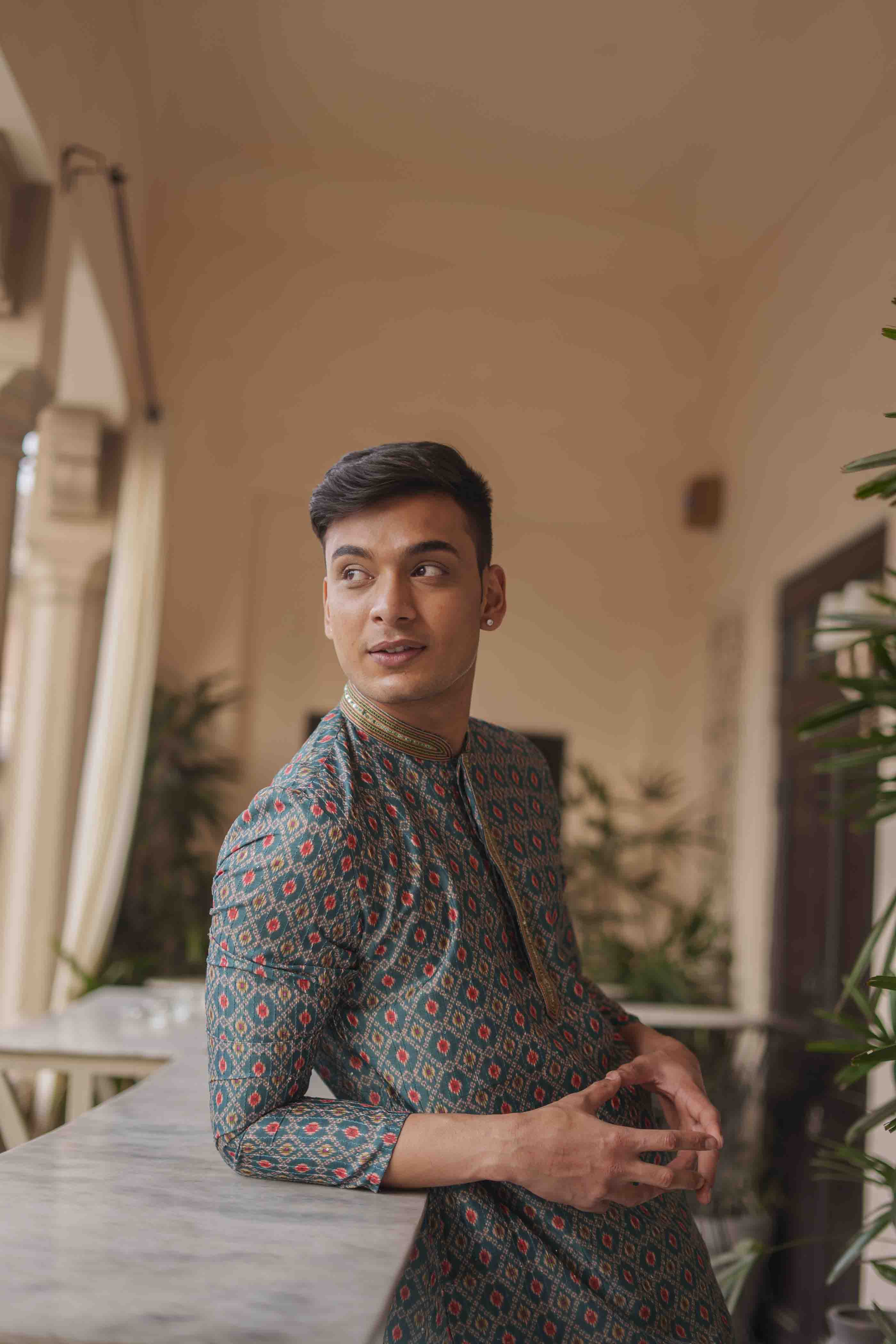 Traditional Printed, Handwork collar Kurta