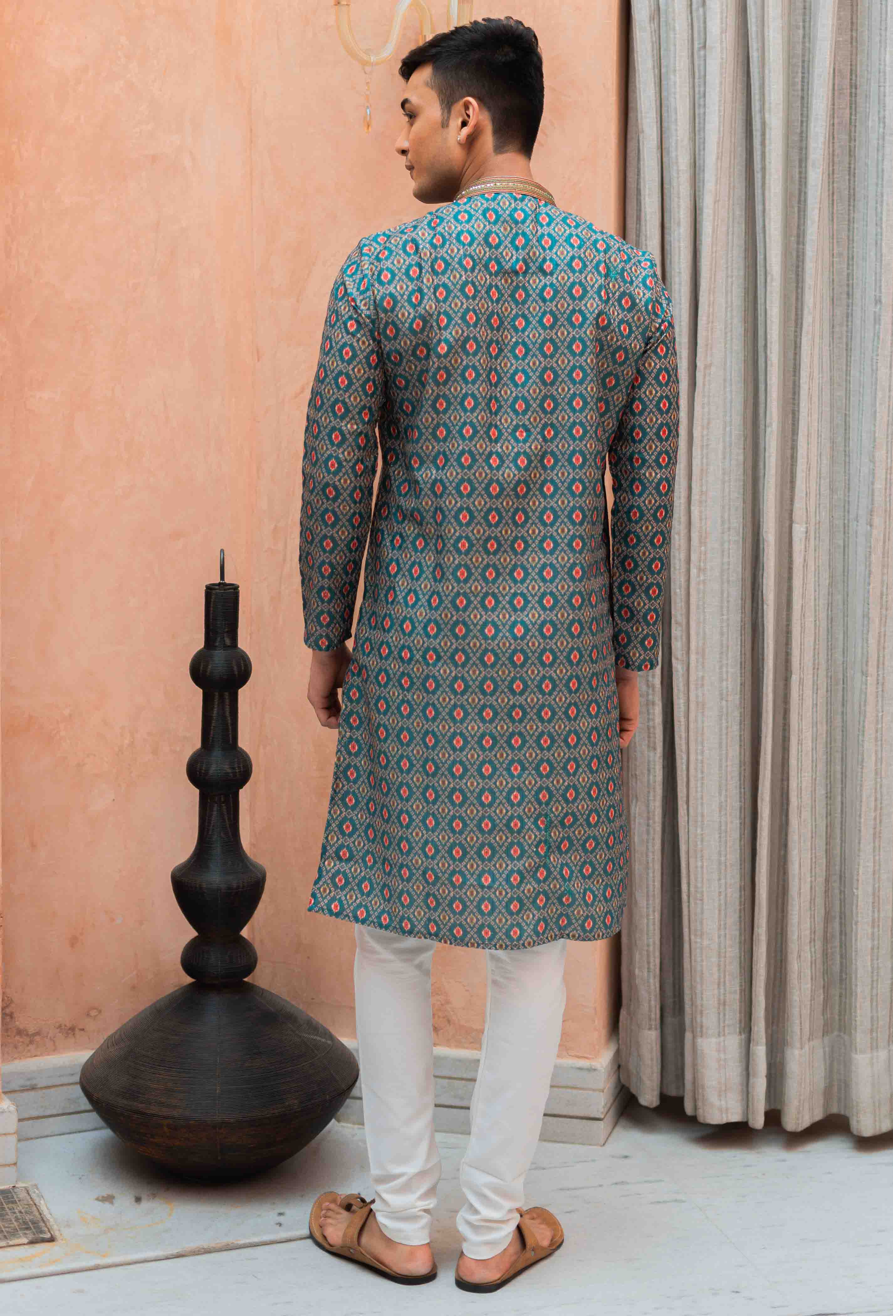 Traditional Printed, Handwork collar Kurta