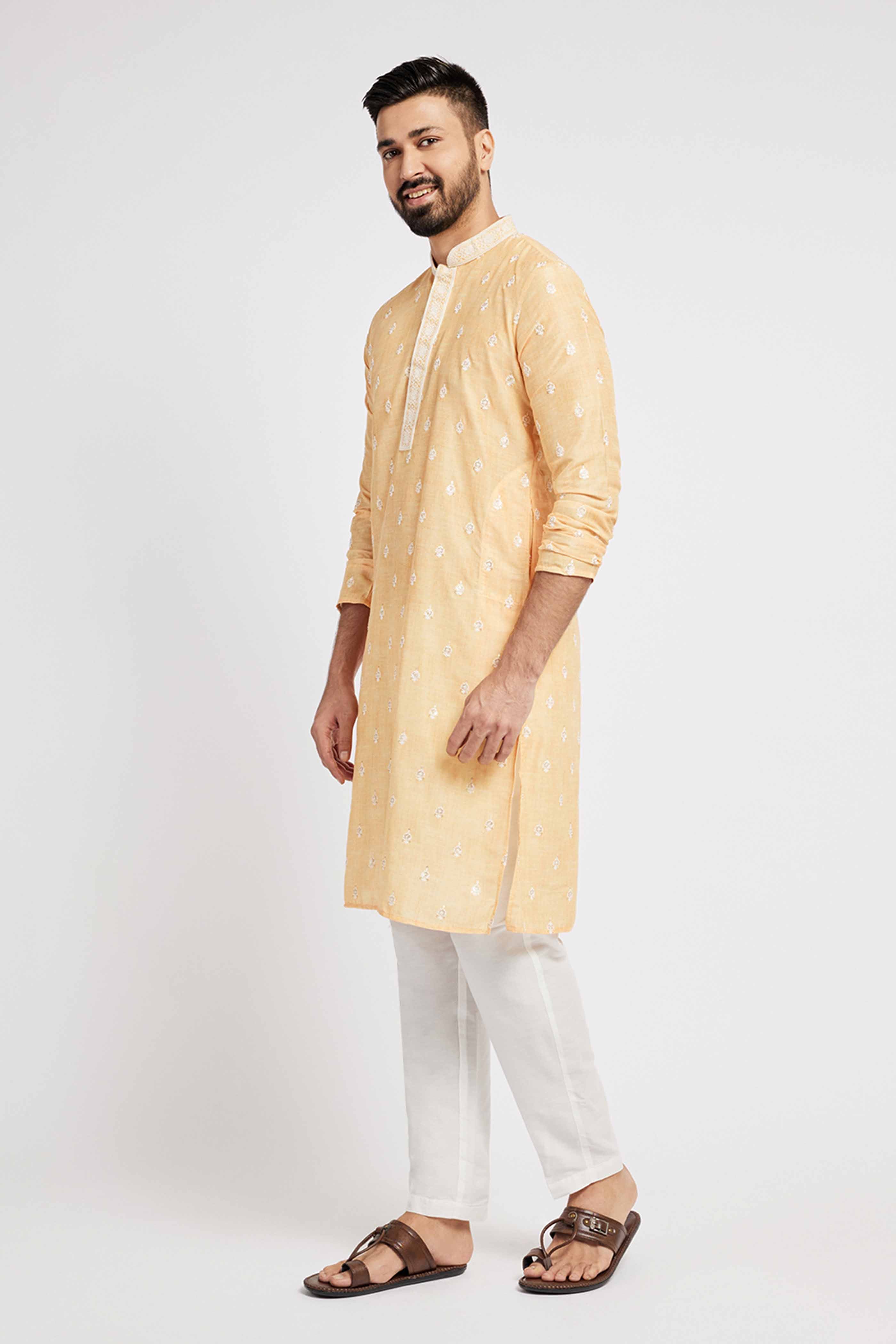 Yellow Motif Embroidery Kurta