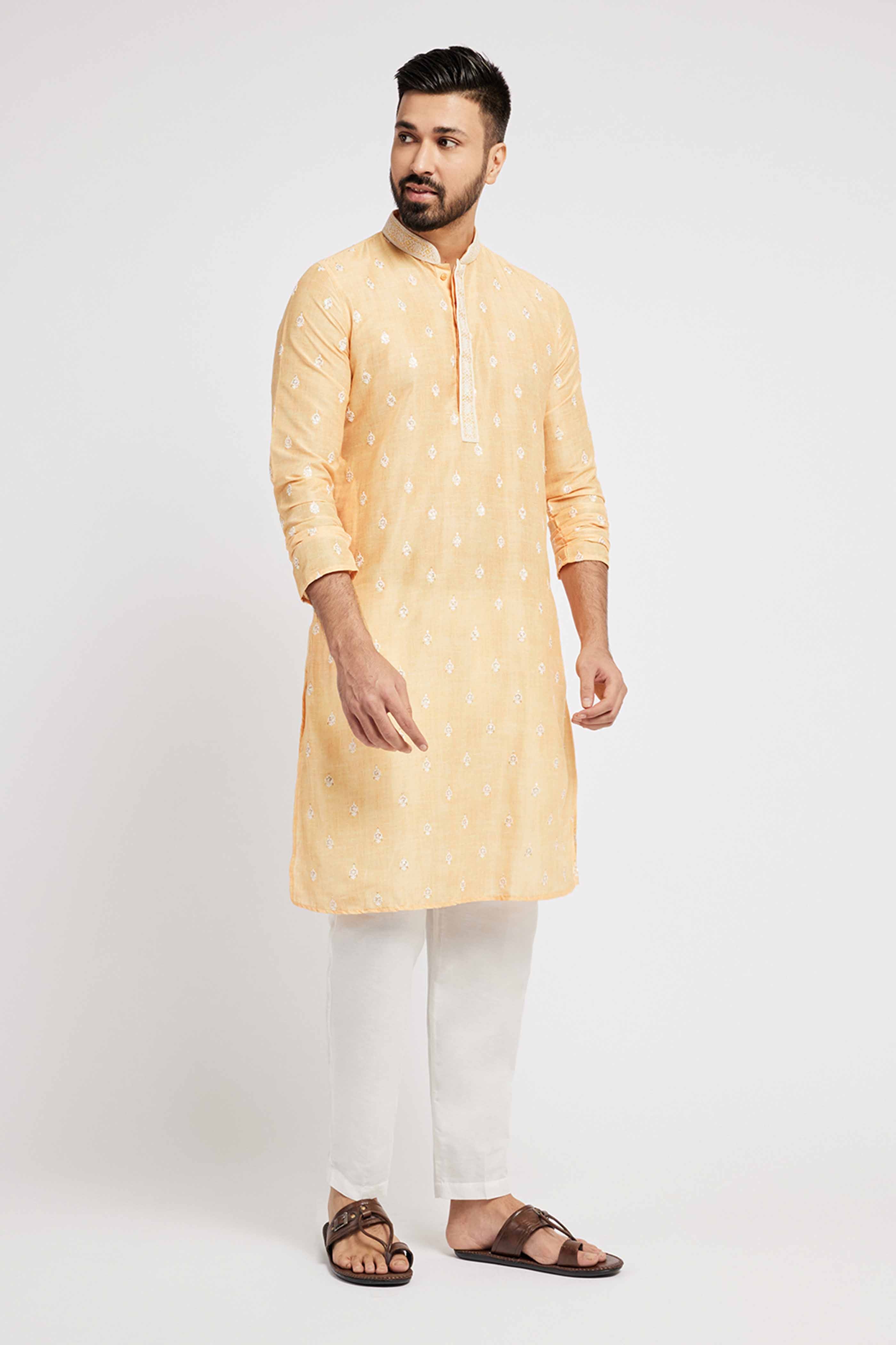 Yellow Motif Embroidery Kurta