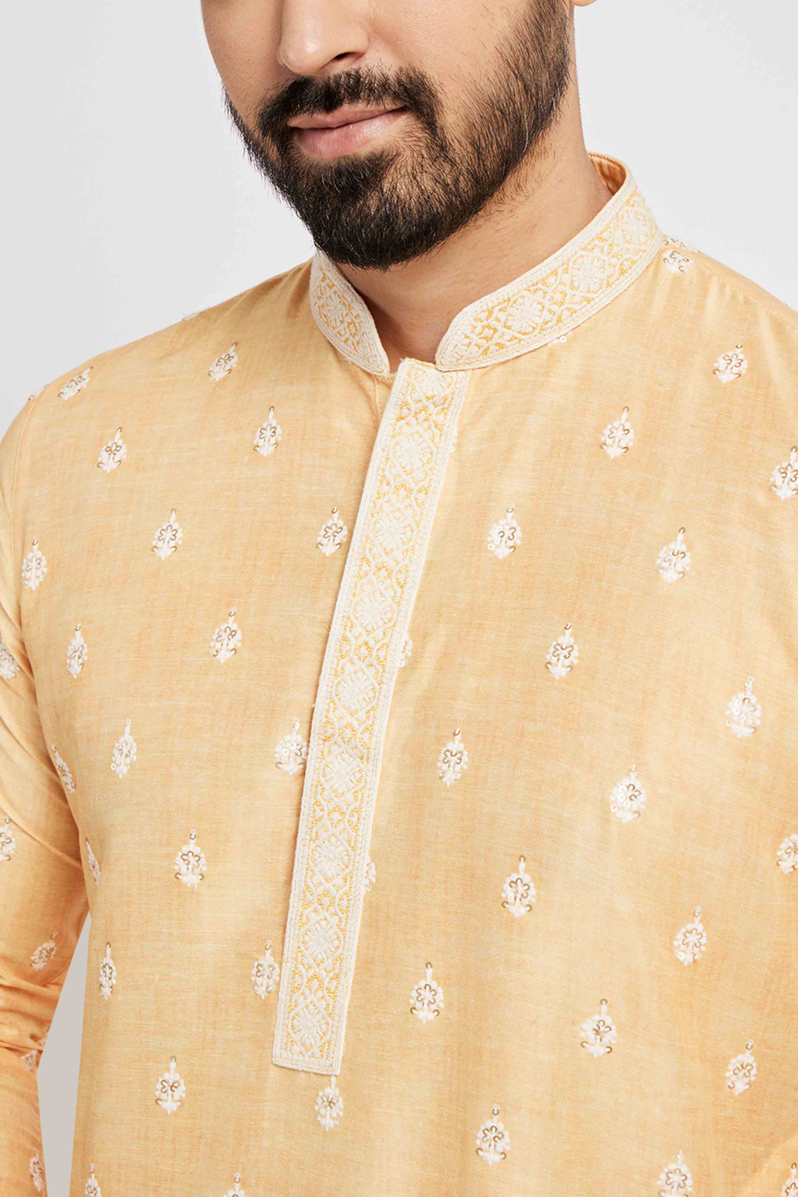 Yellow Motif Embroidery Kurta