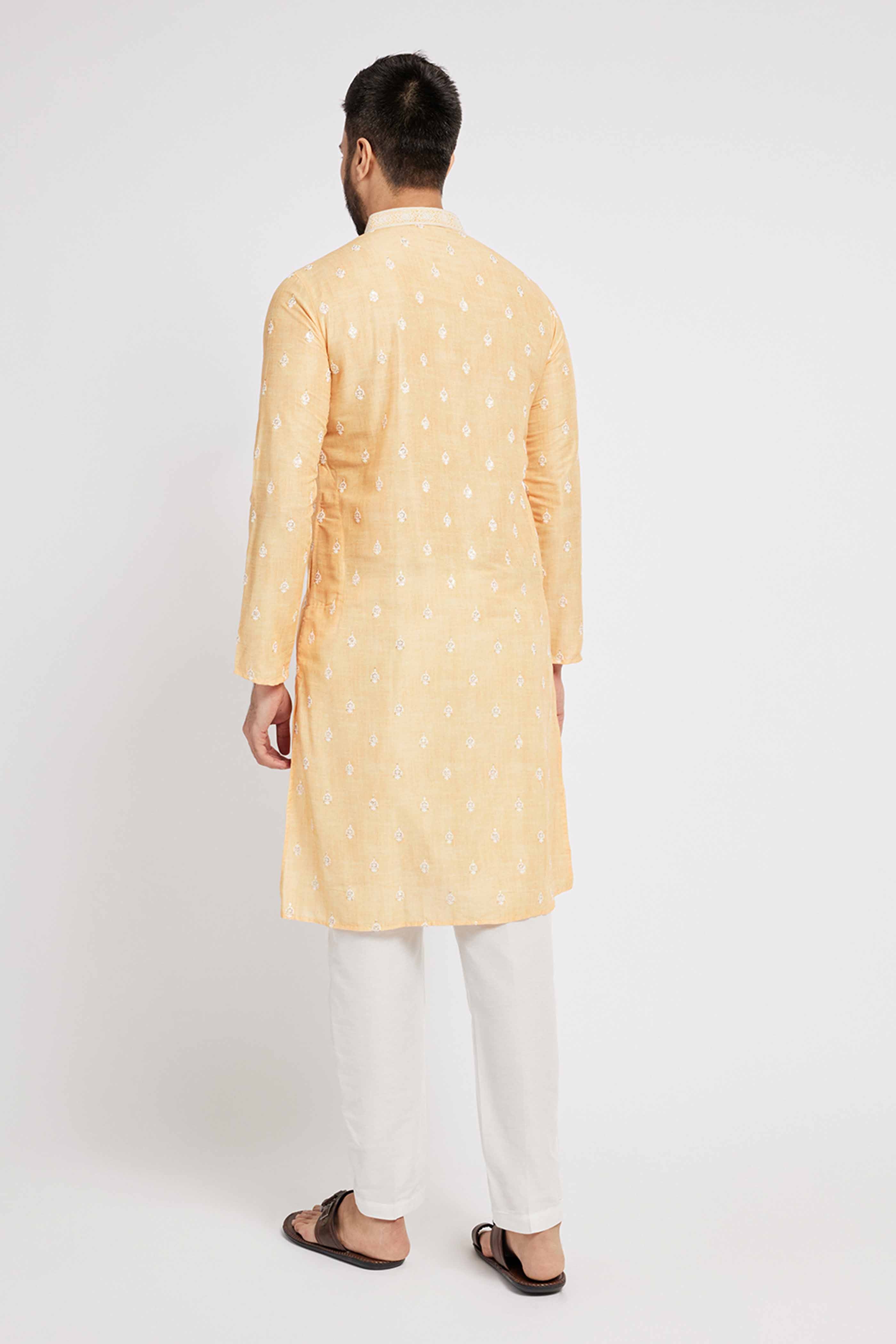 Yellow Motif Embroidery Kurta