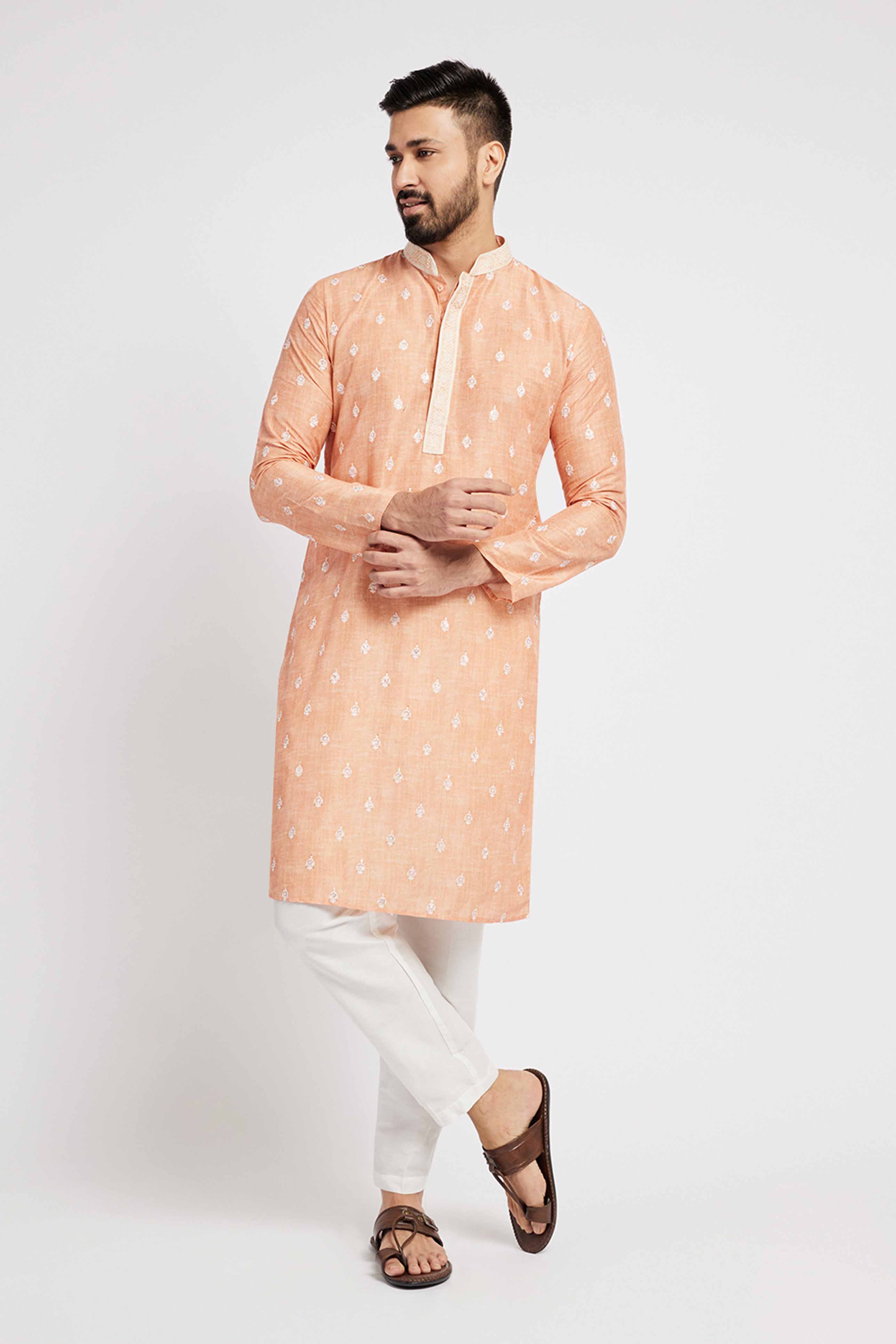 Orange Motif Embroidery Kurta