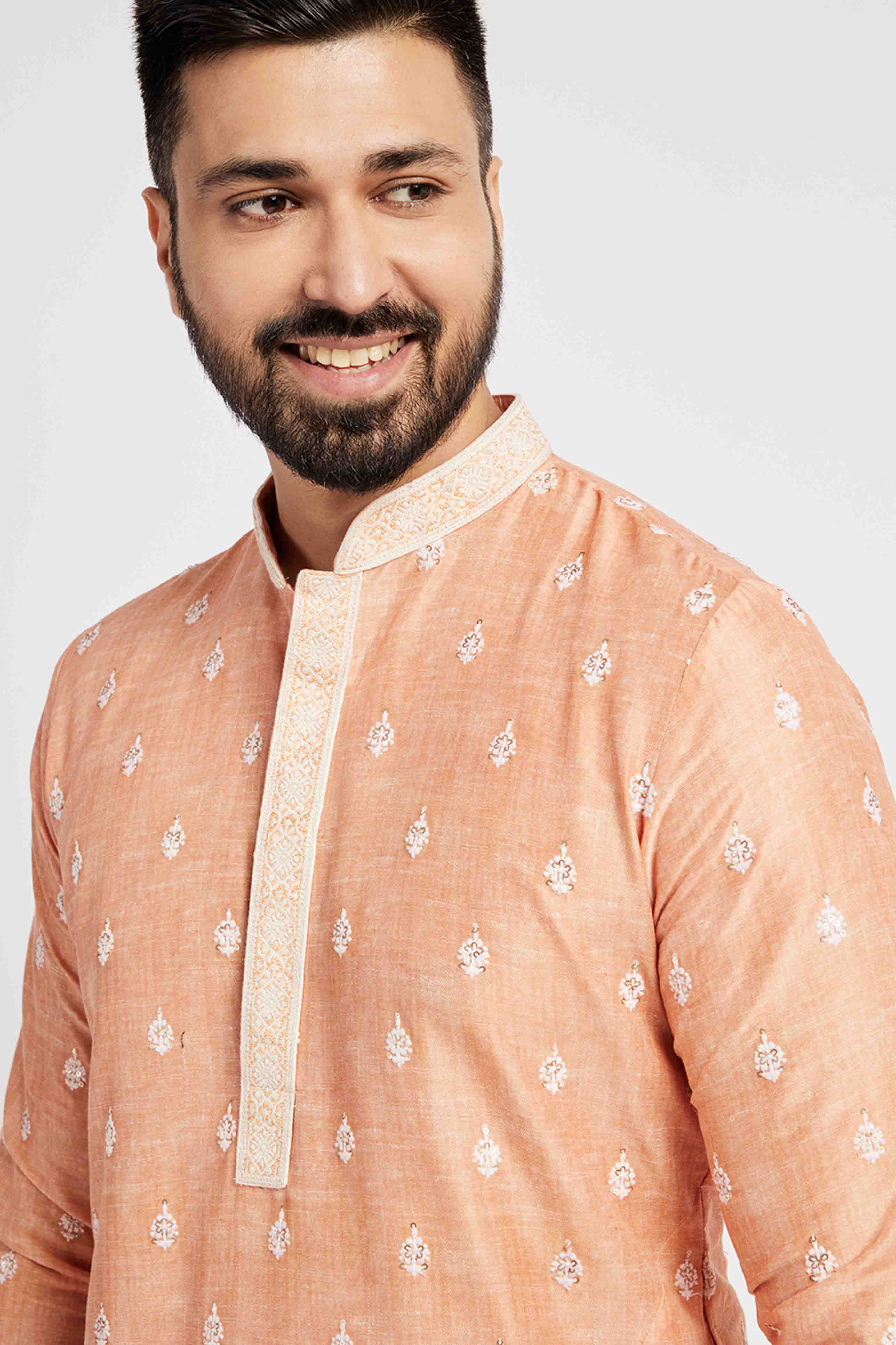 Orange Motif Embroidery Kurta