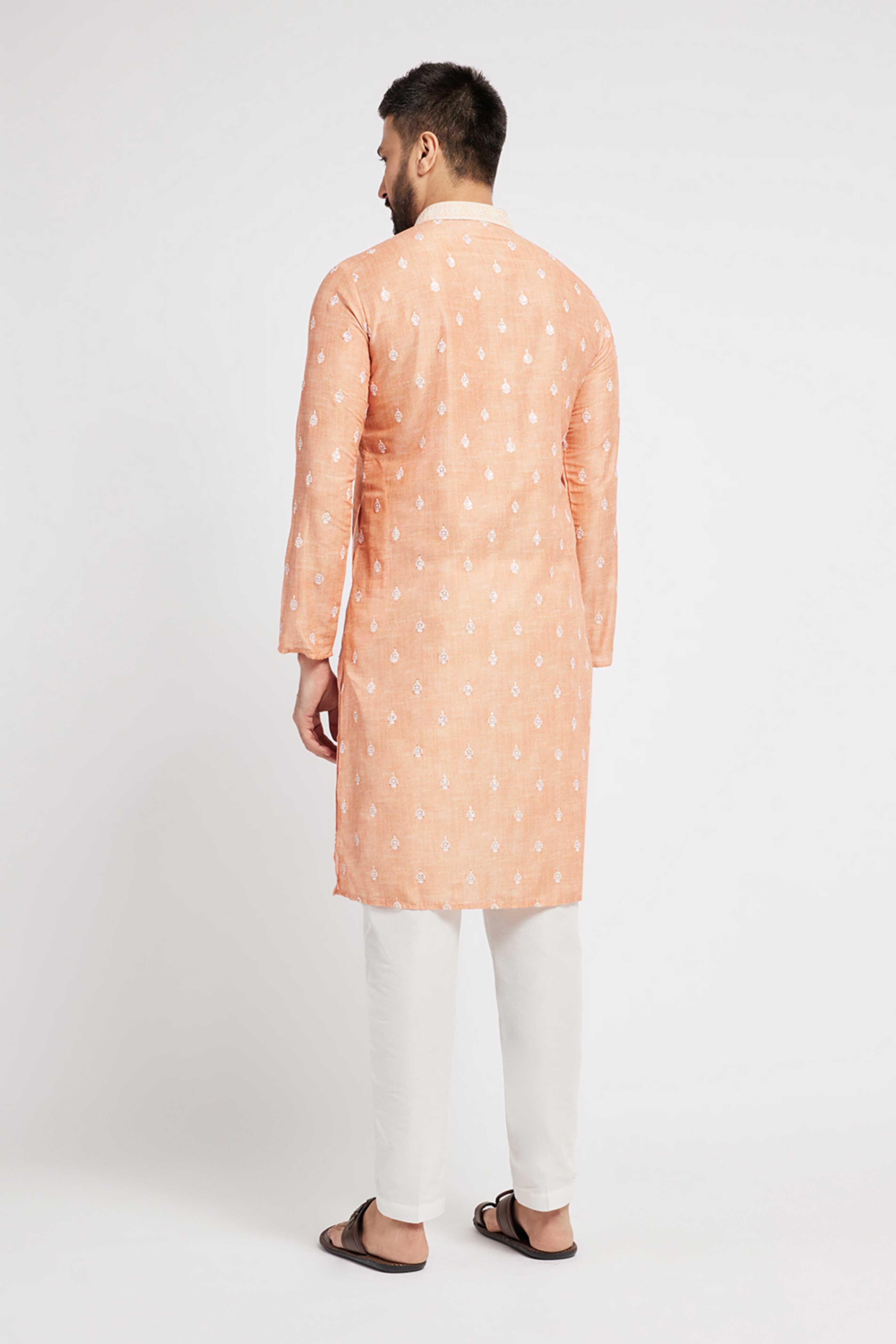 Orange Motif Embroidery Kurta
