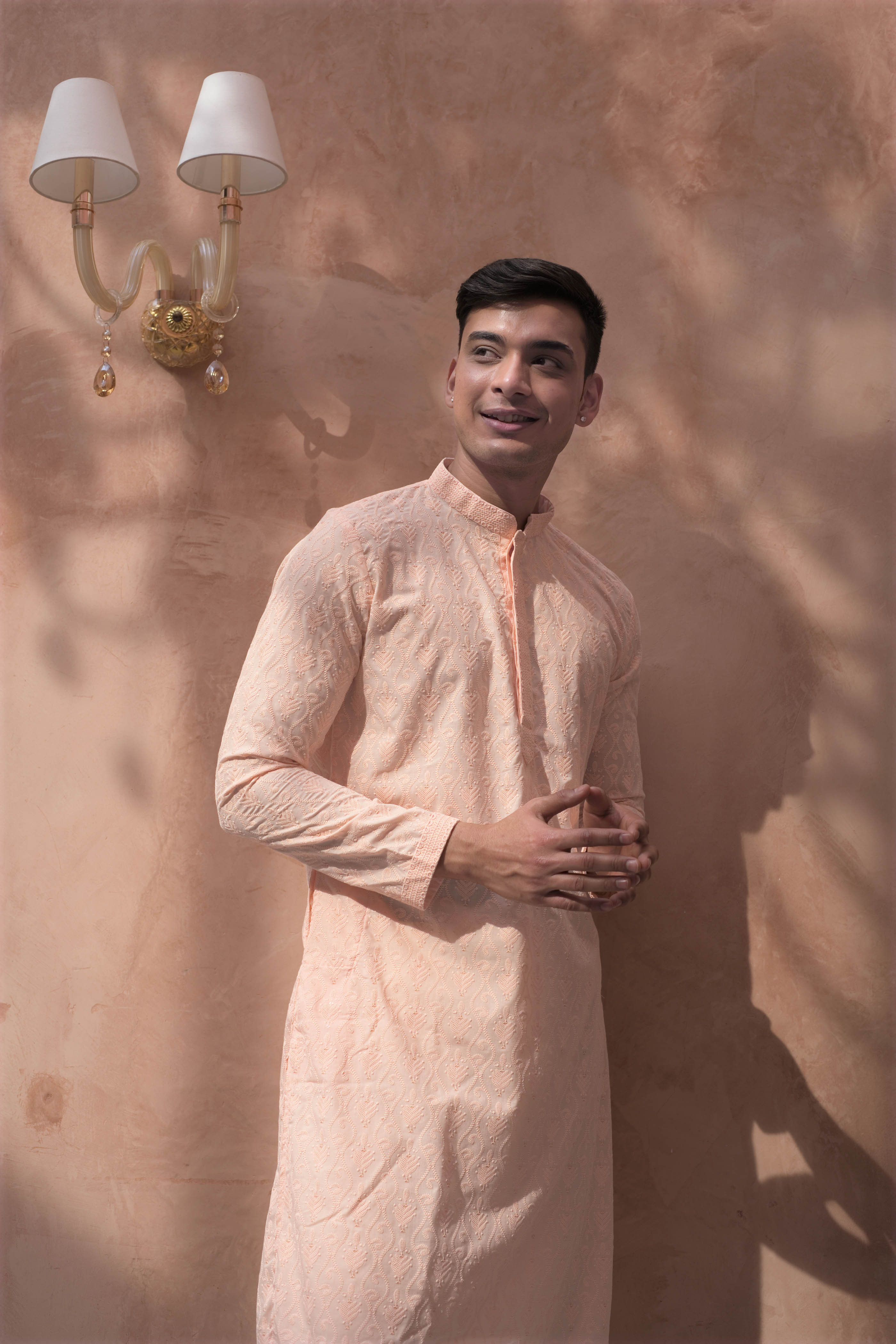 Peach Traditional Chikankari Kurta
