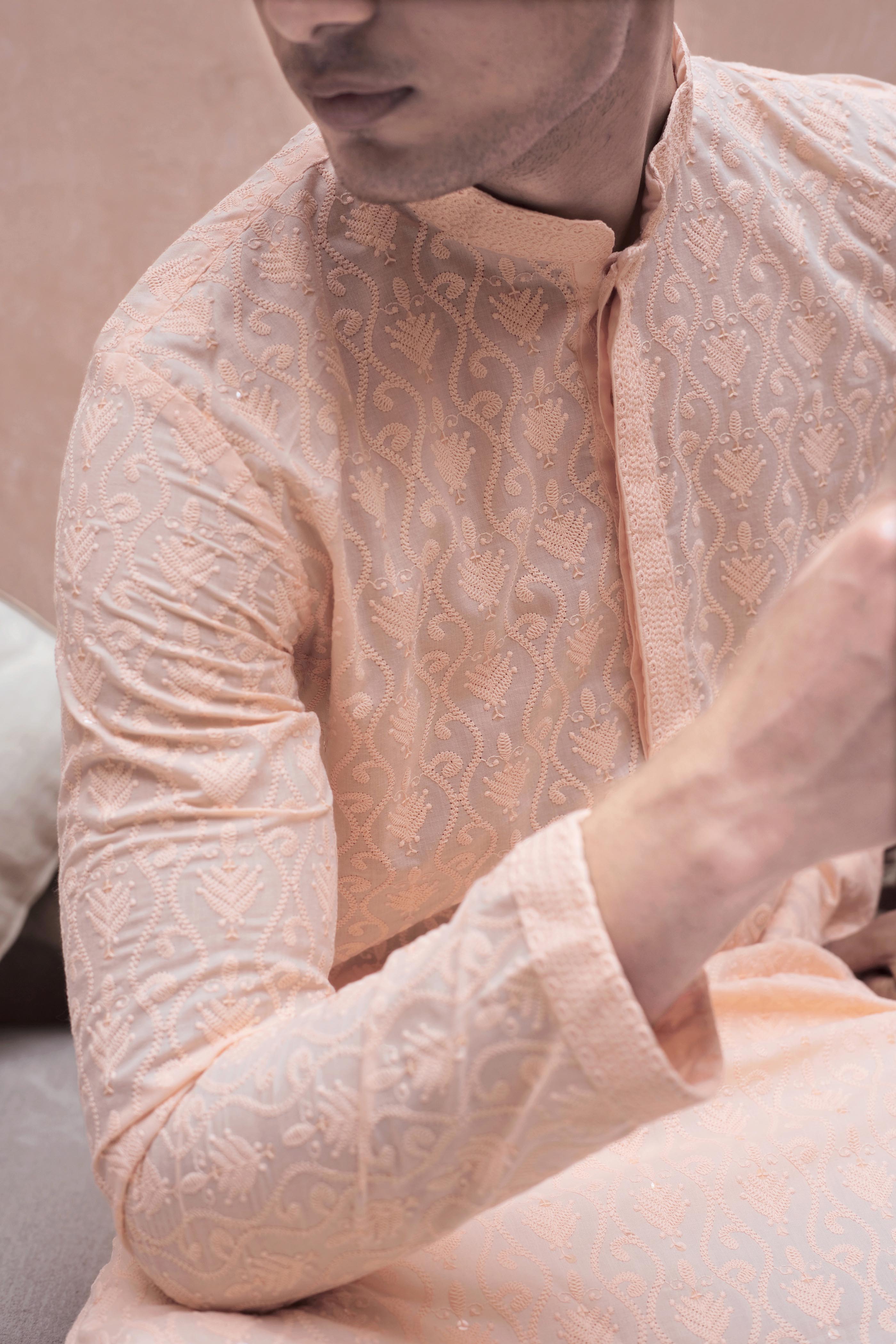 Peach Traditional Chikankari Kurta