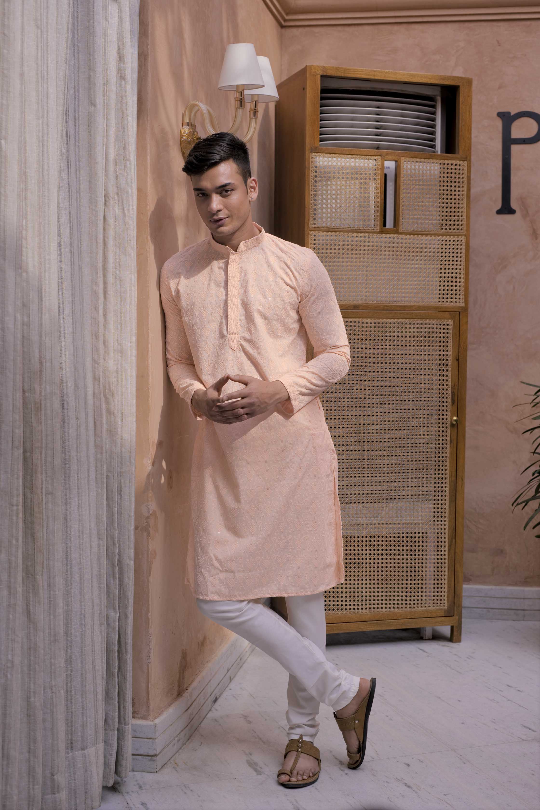 Peach Traditional Chikankari Kurta
