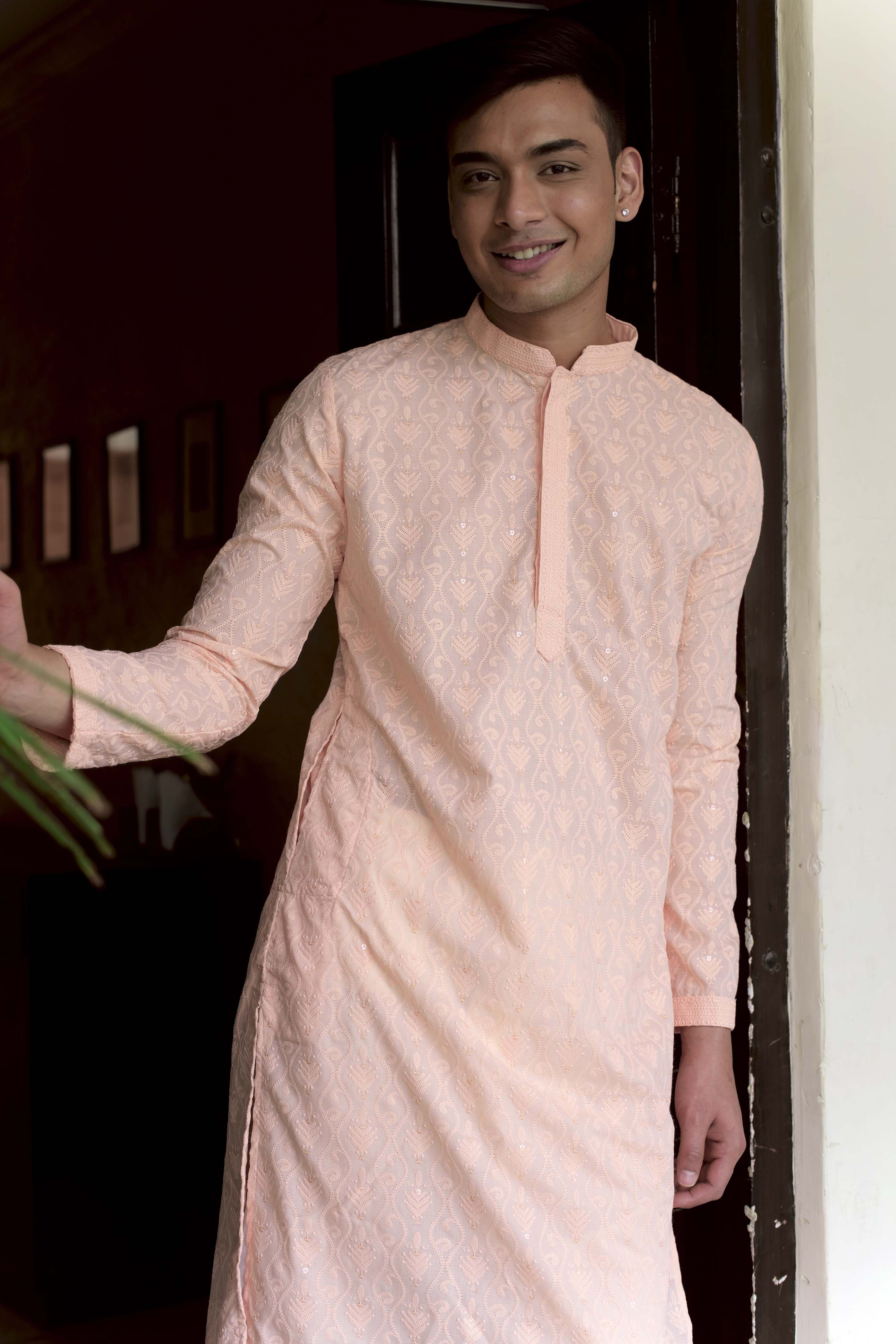 Peach Traditional Chikankari Kurta