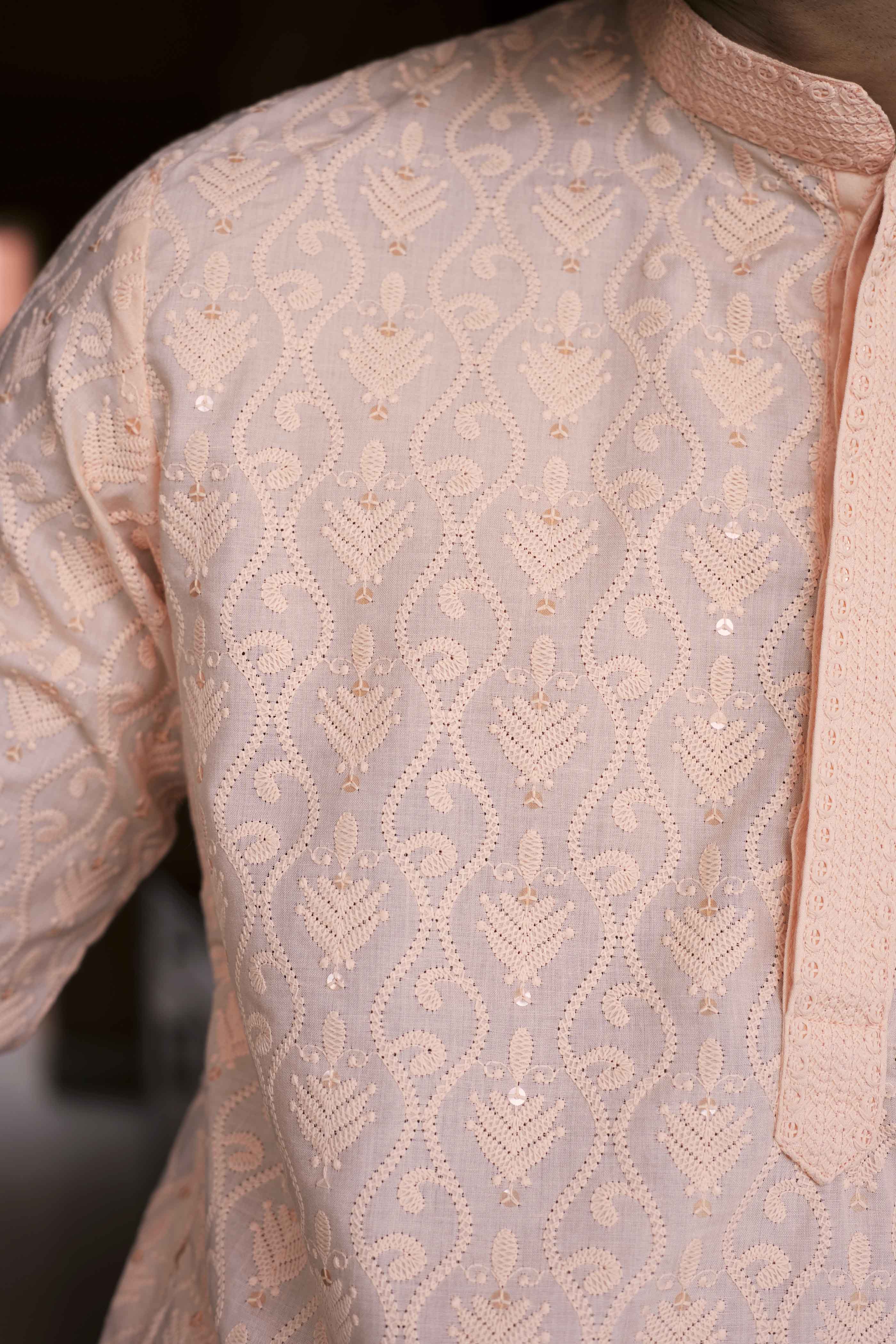 Peach Traditional Chikankari Kurta