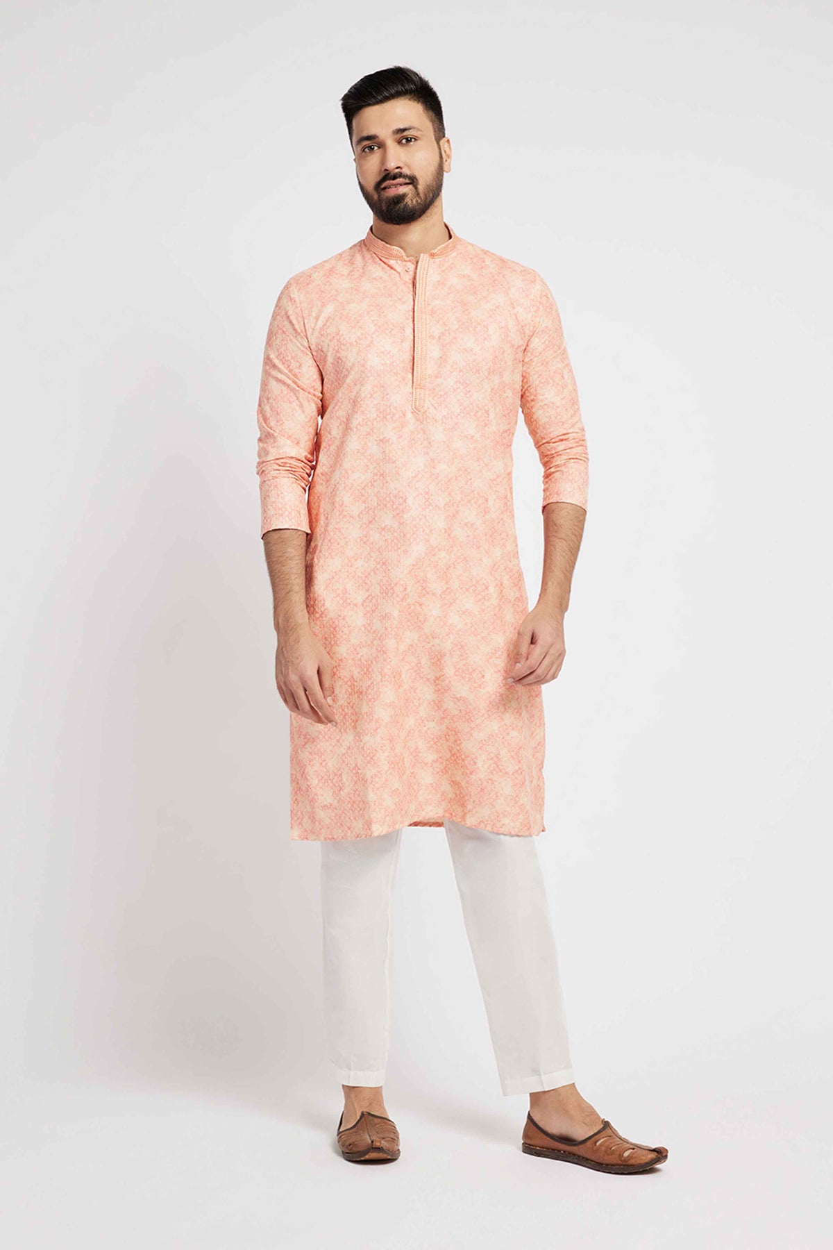 Light Pink Printed Kurta for Men