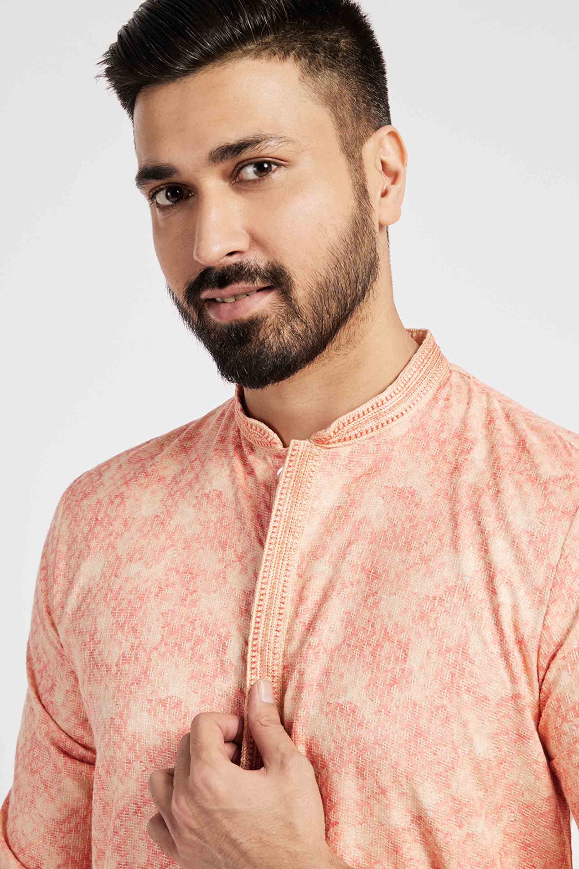 Light Pink Printed Kurta for Men