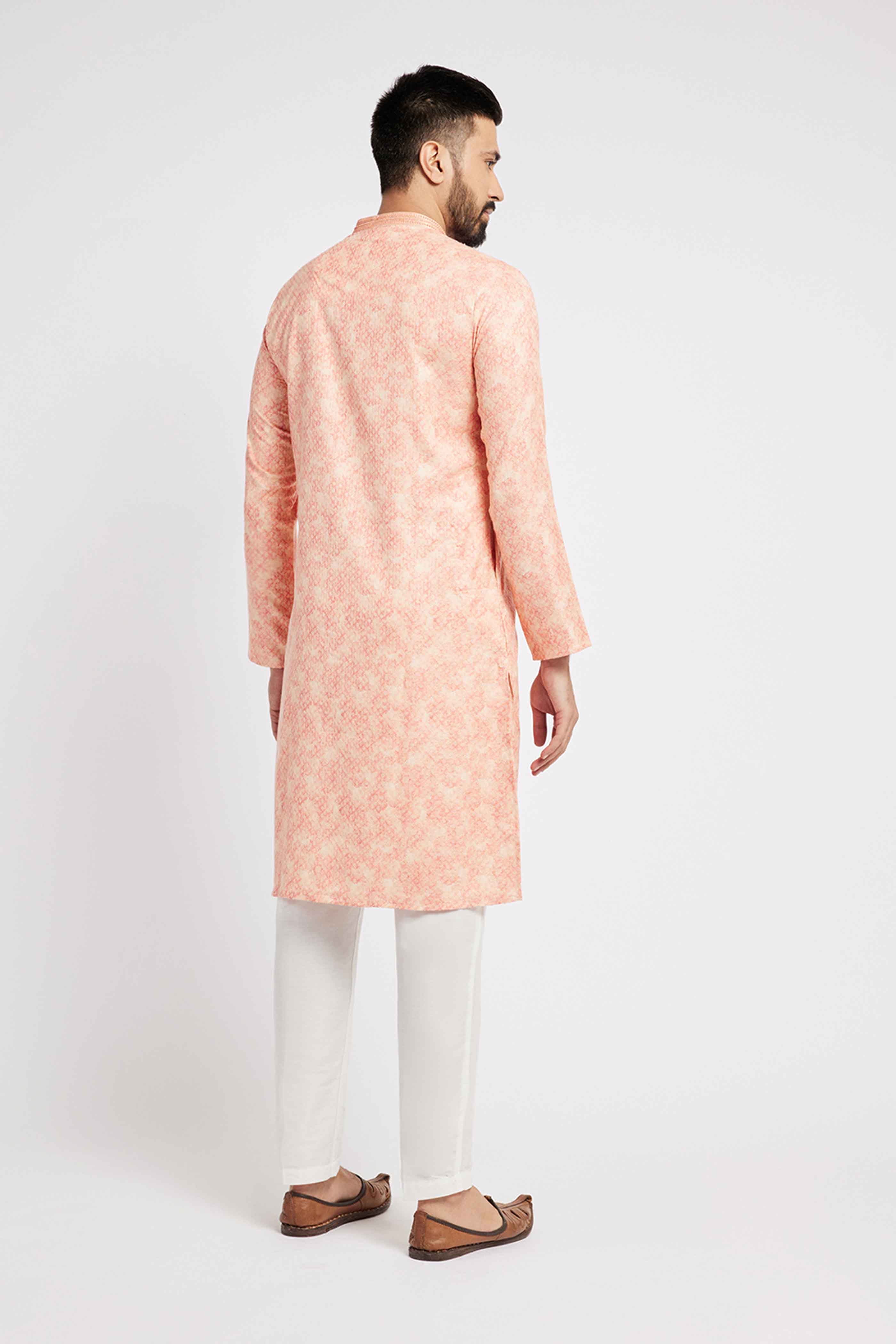 Light Pink Printed Kurta for Men