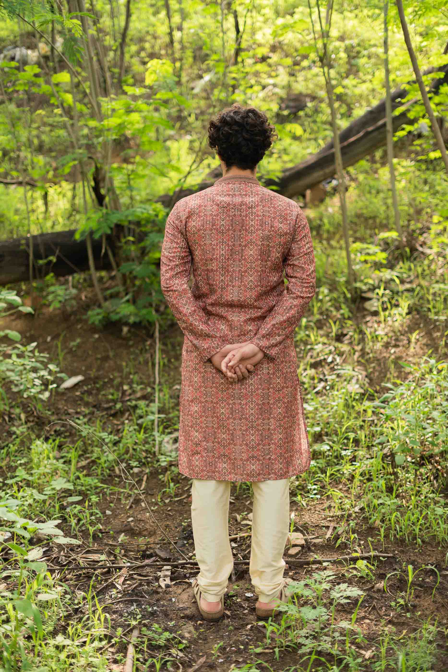 Red Abstract Printed Sequence Kurta