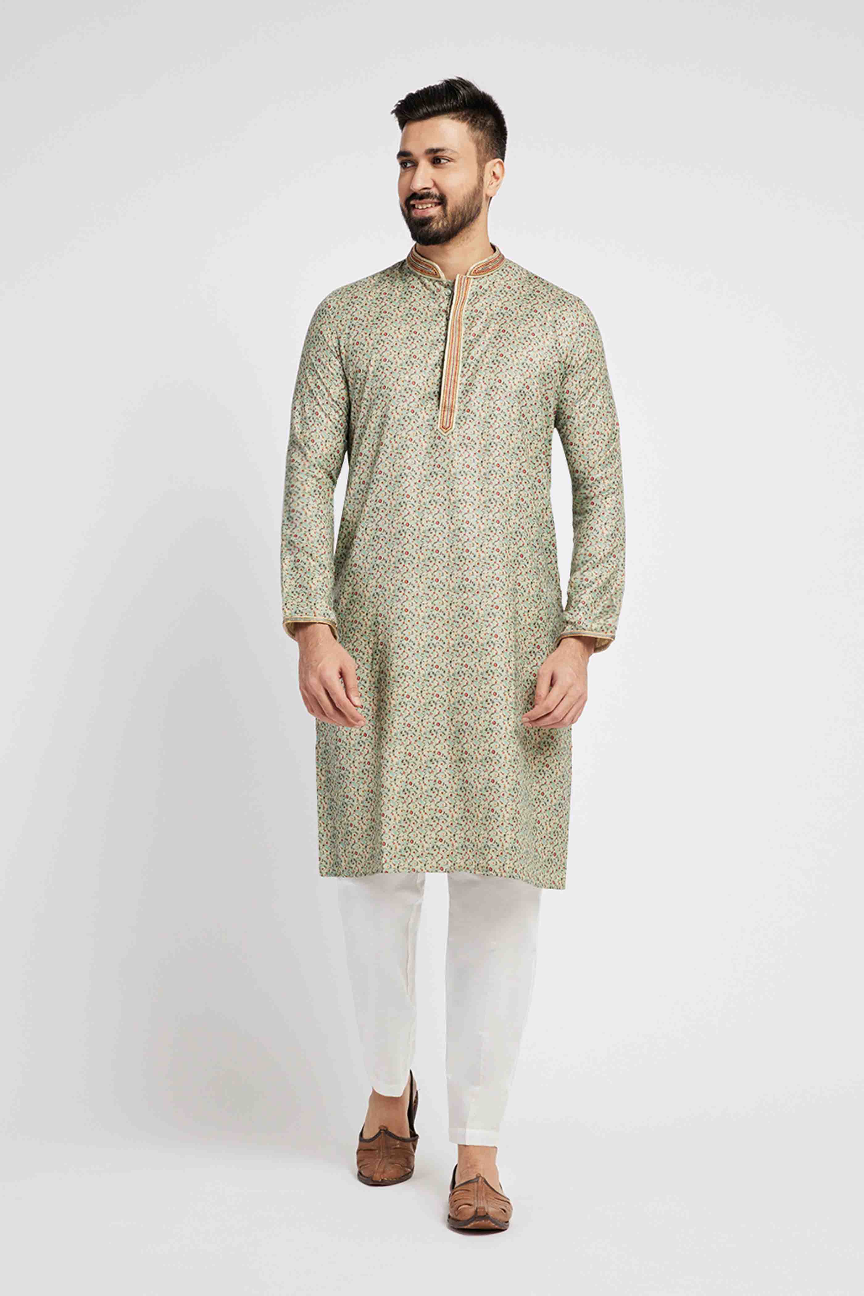 Light Blue Floral Printed Kurta for Men