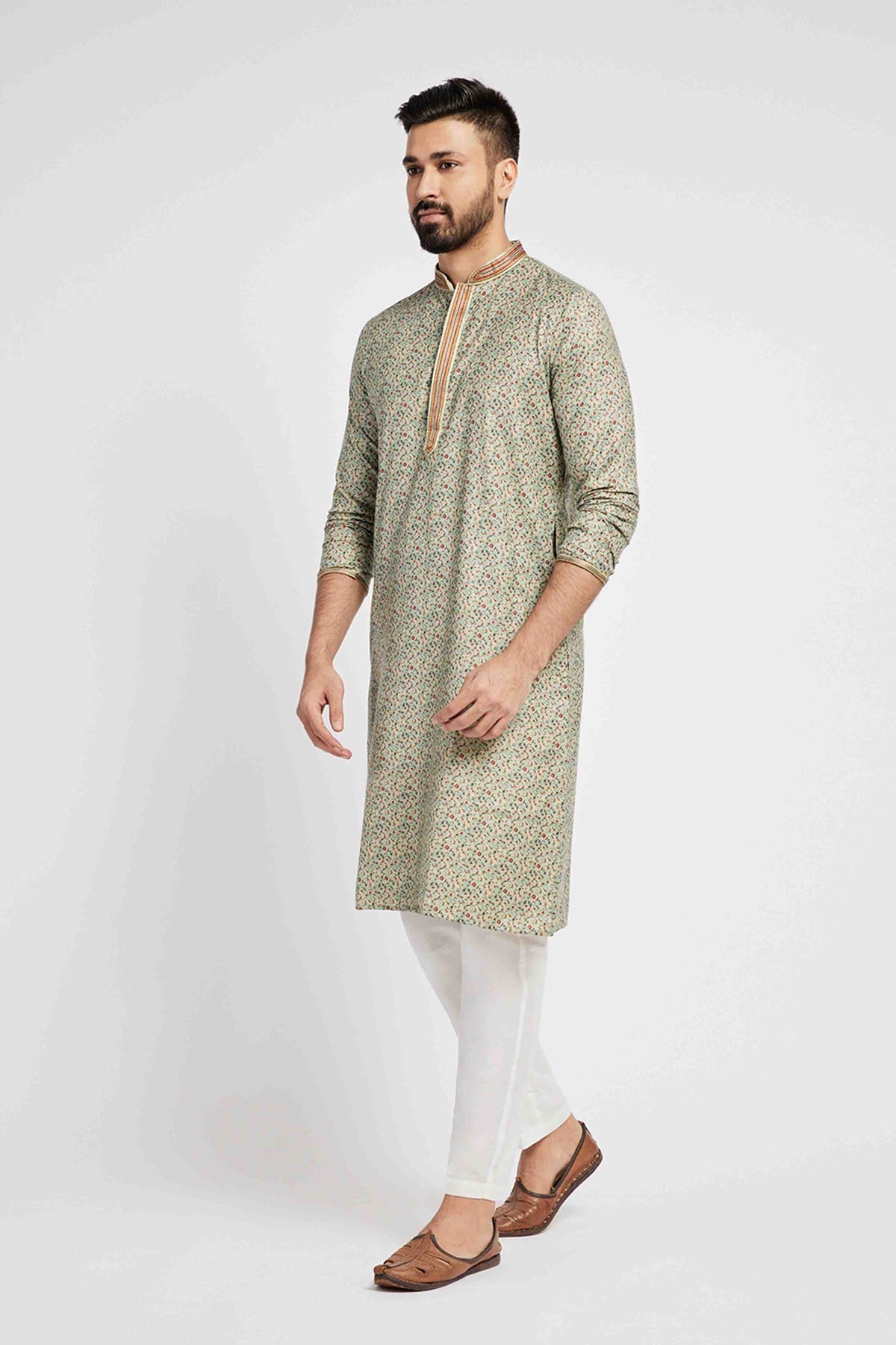 Light Blue Floral Printed Kurta for Men