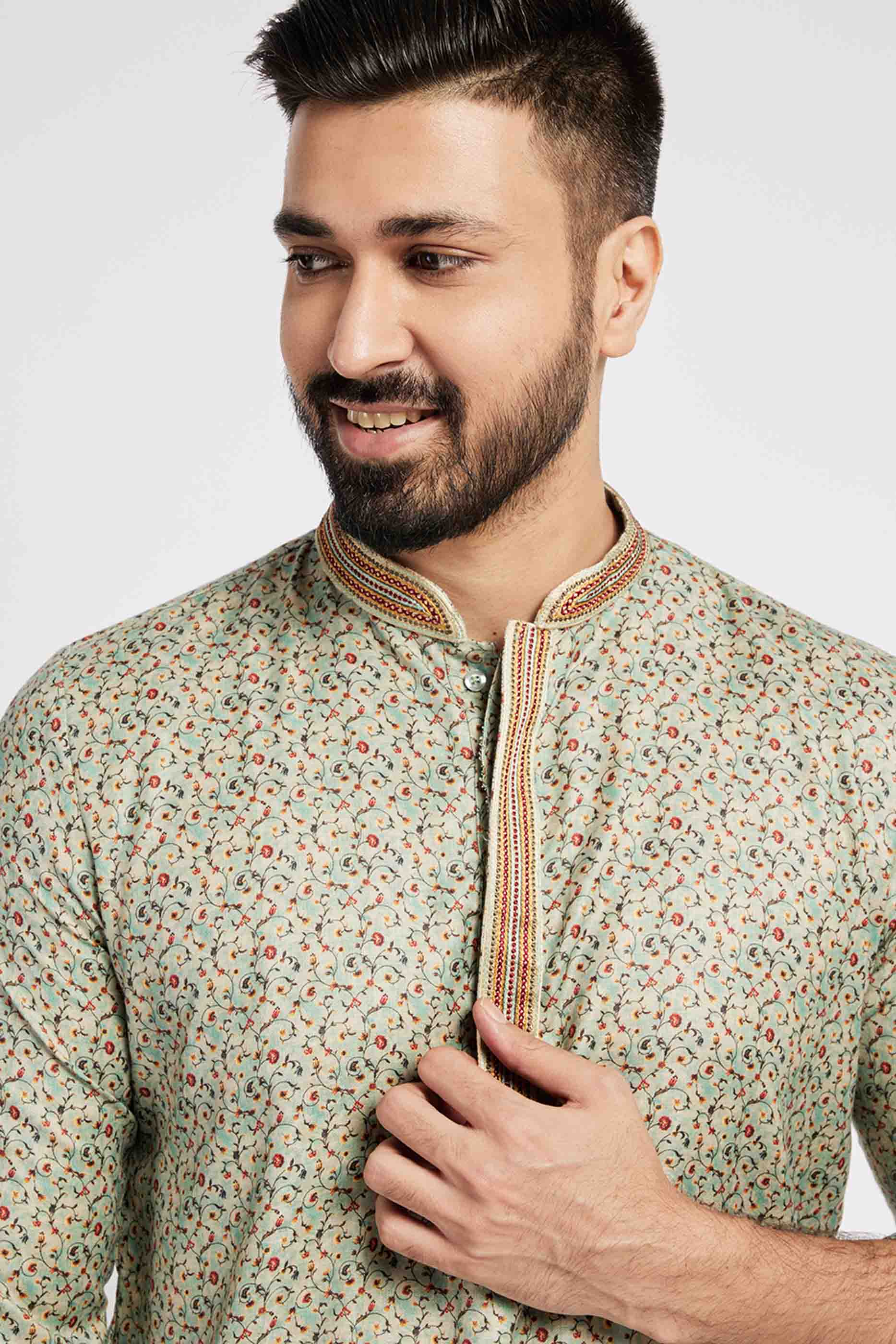 Light Blue Floral Printed Kurta for Men