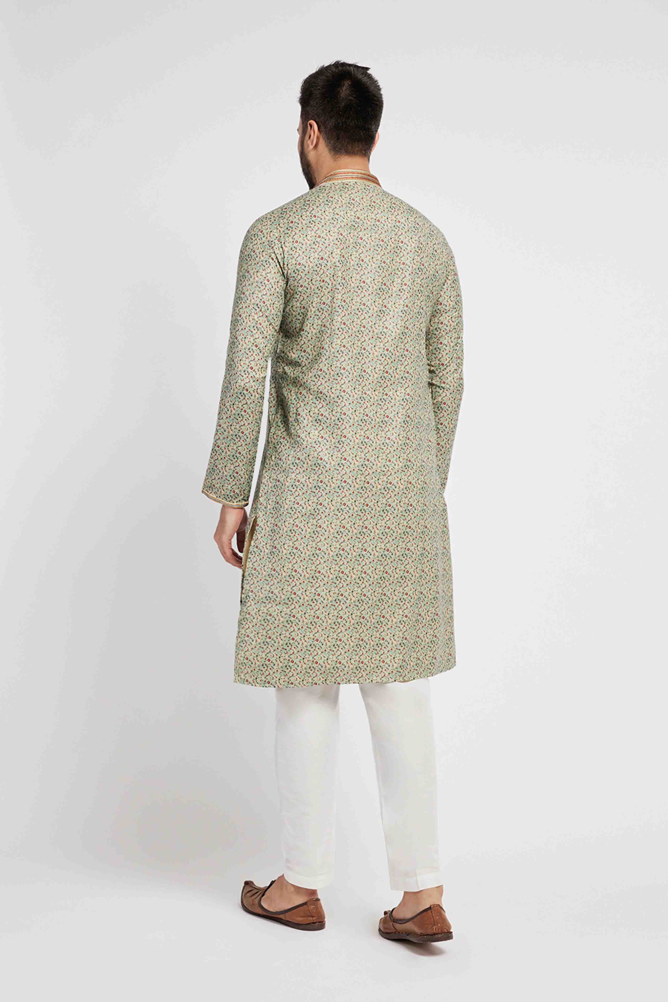 Light Blue Floral Printed Kurta for Men