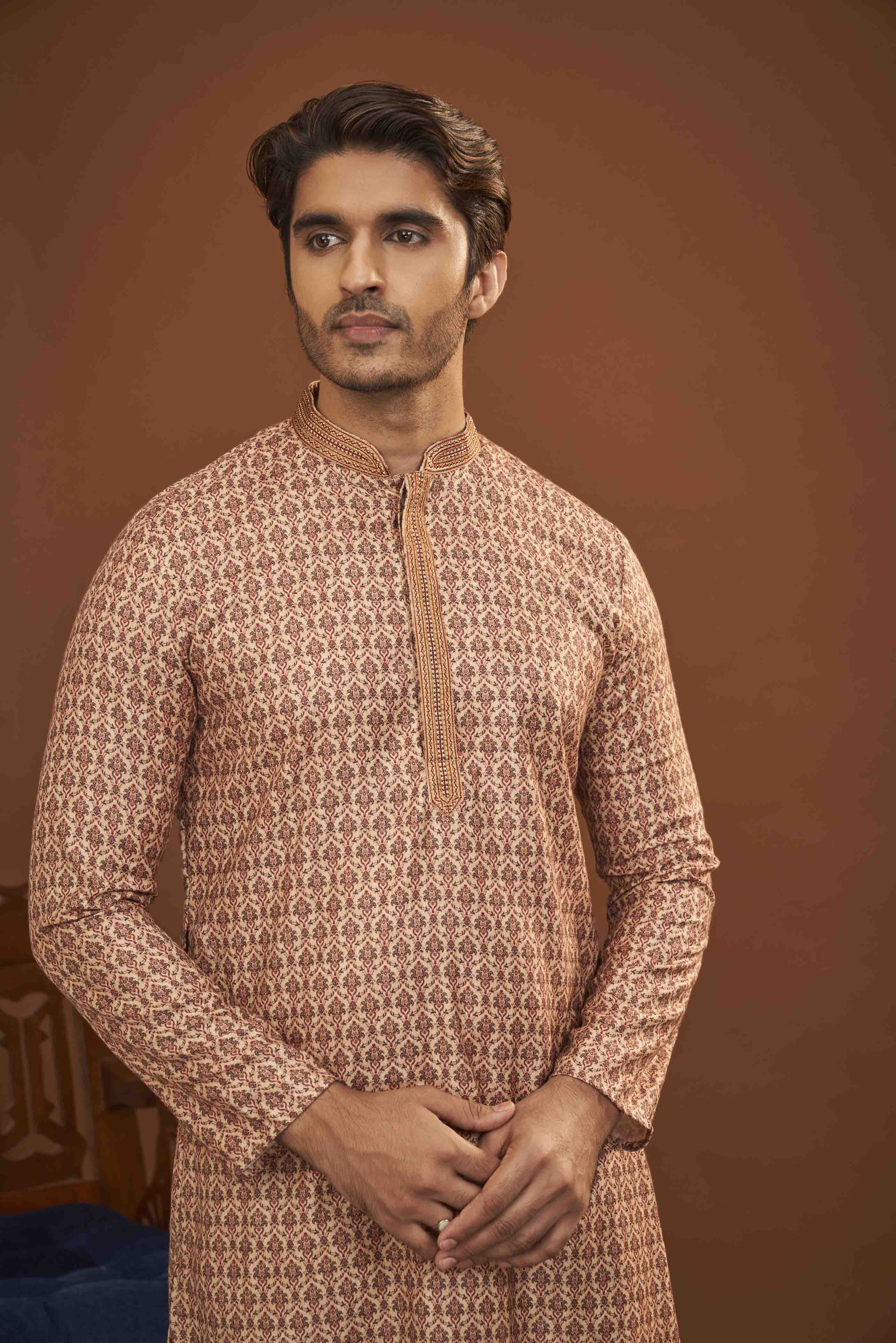Beige Printed Kurta