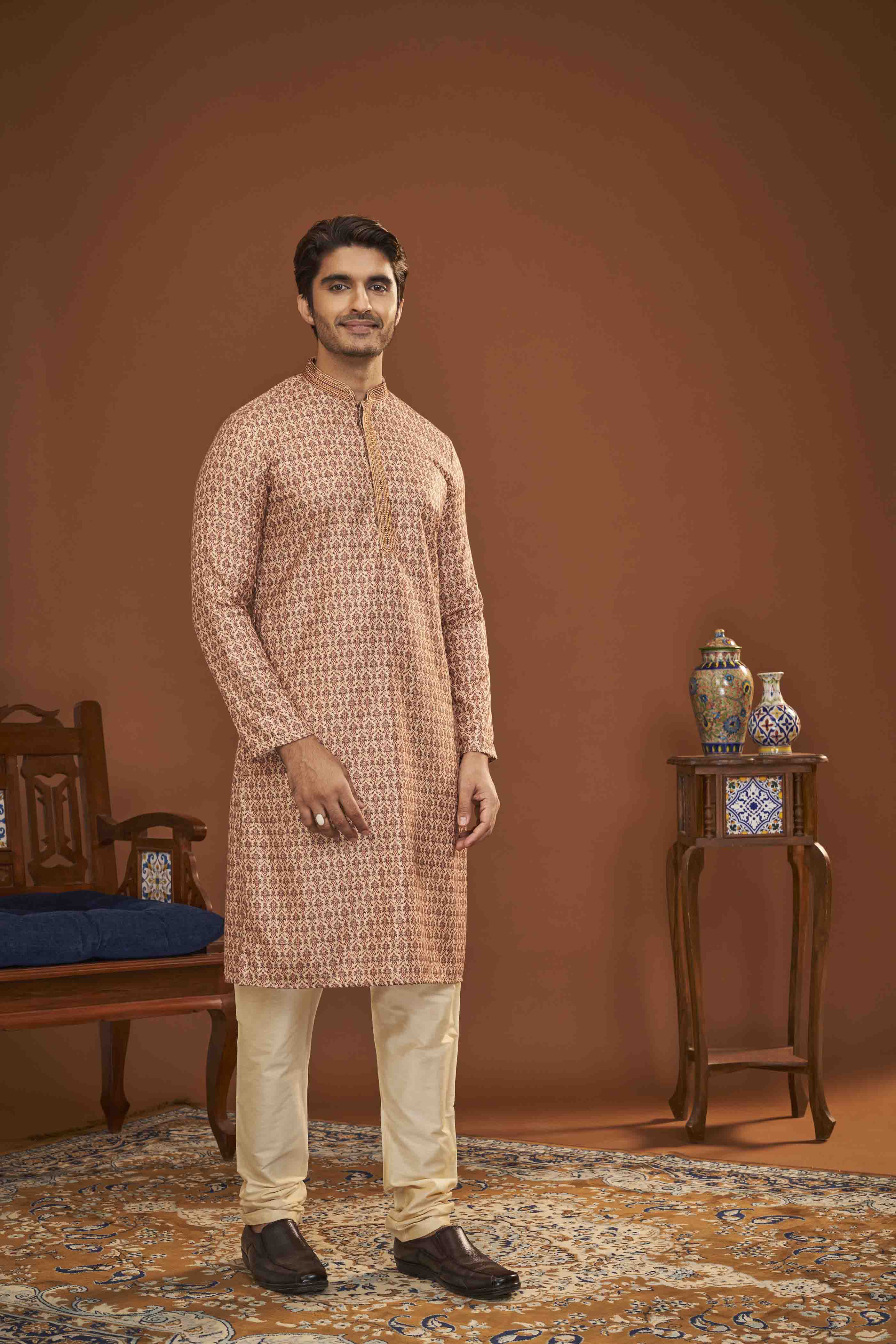 Beige Printed Kurta