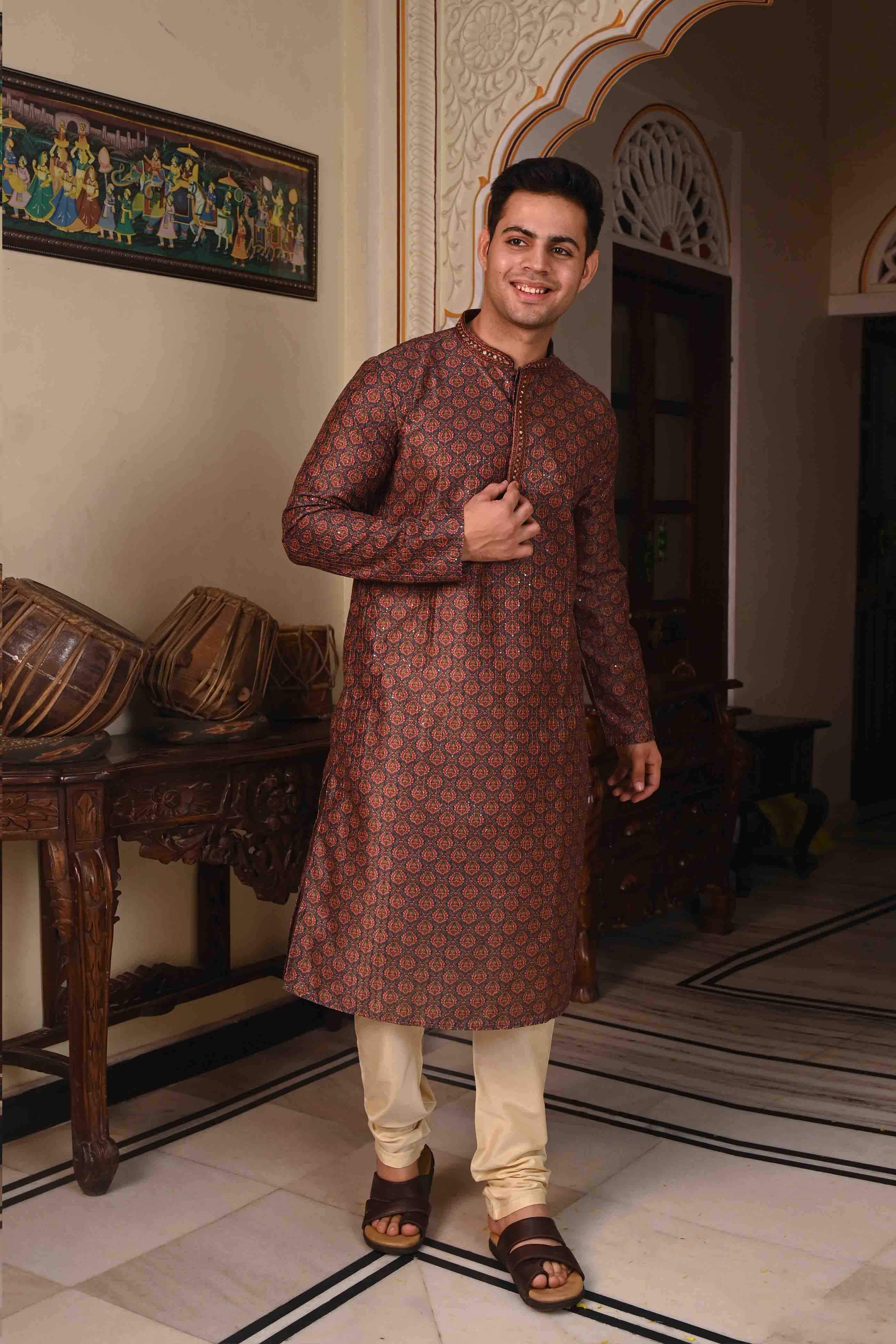 Printed Blue Sequence Kurta