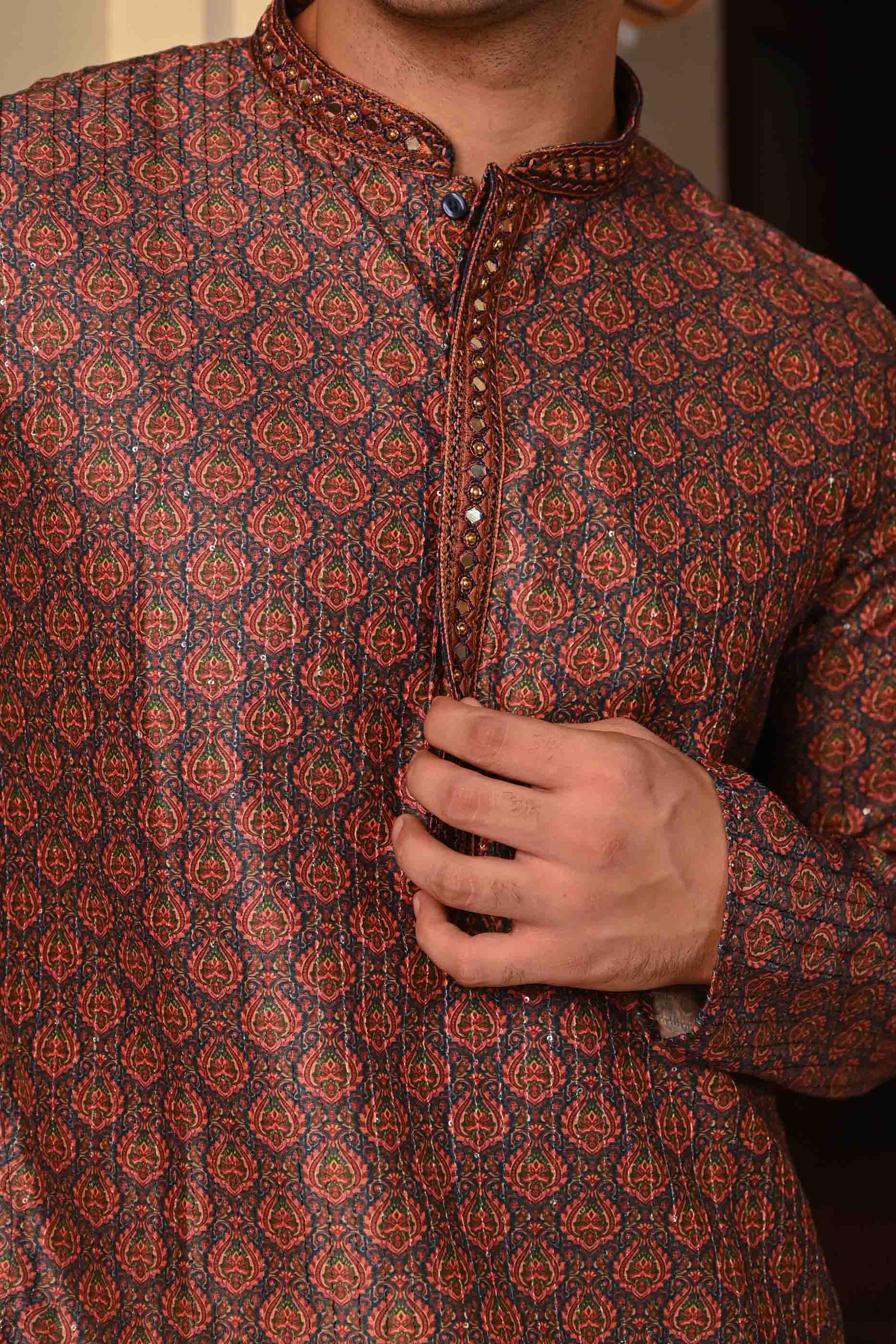 Printed Blue Sequence Kurta