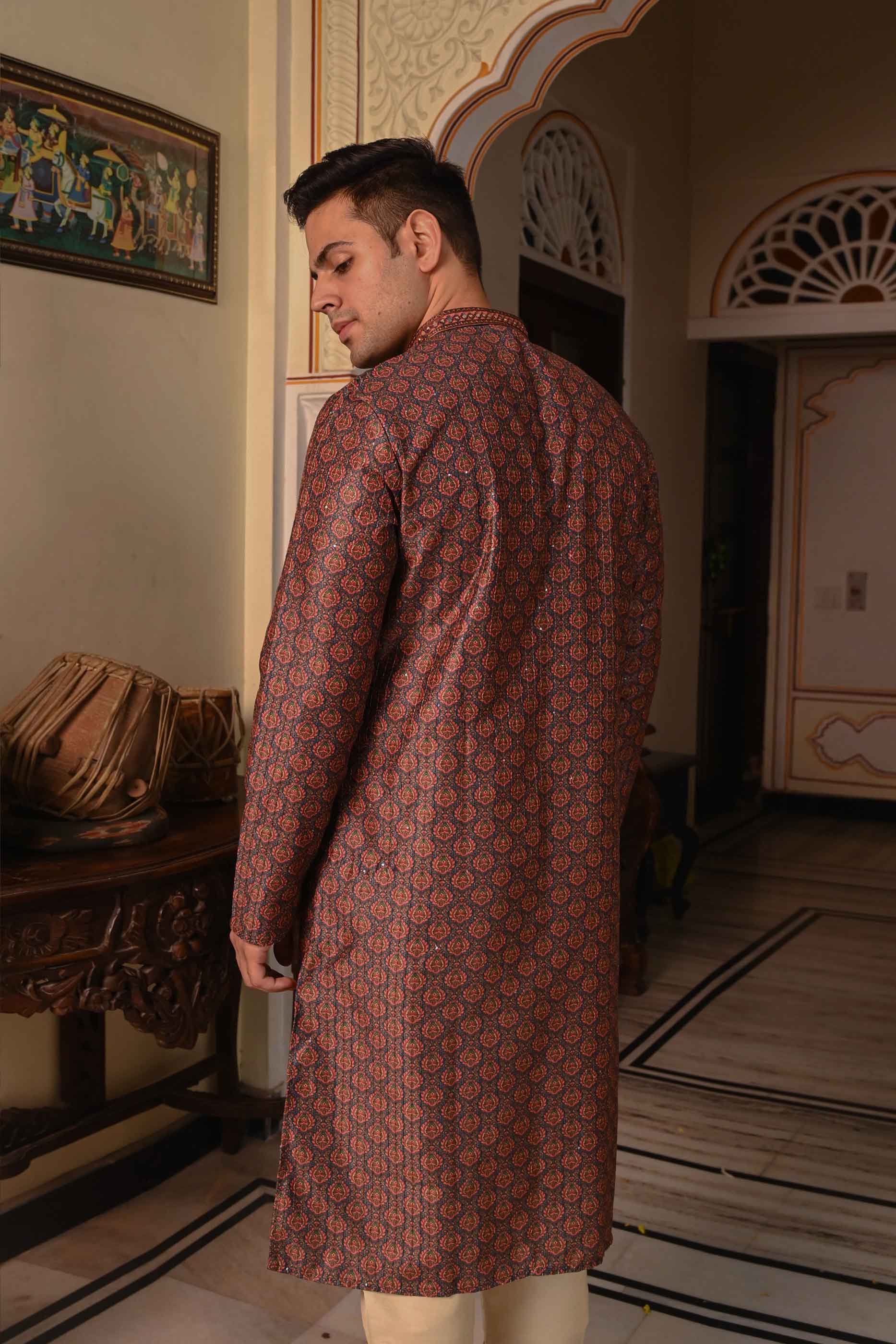 Printed Blue Sequence Kurta