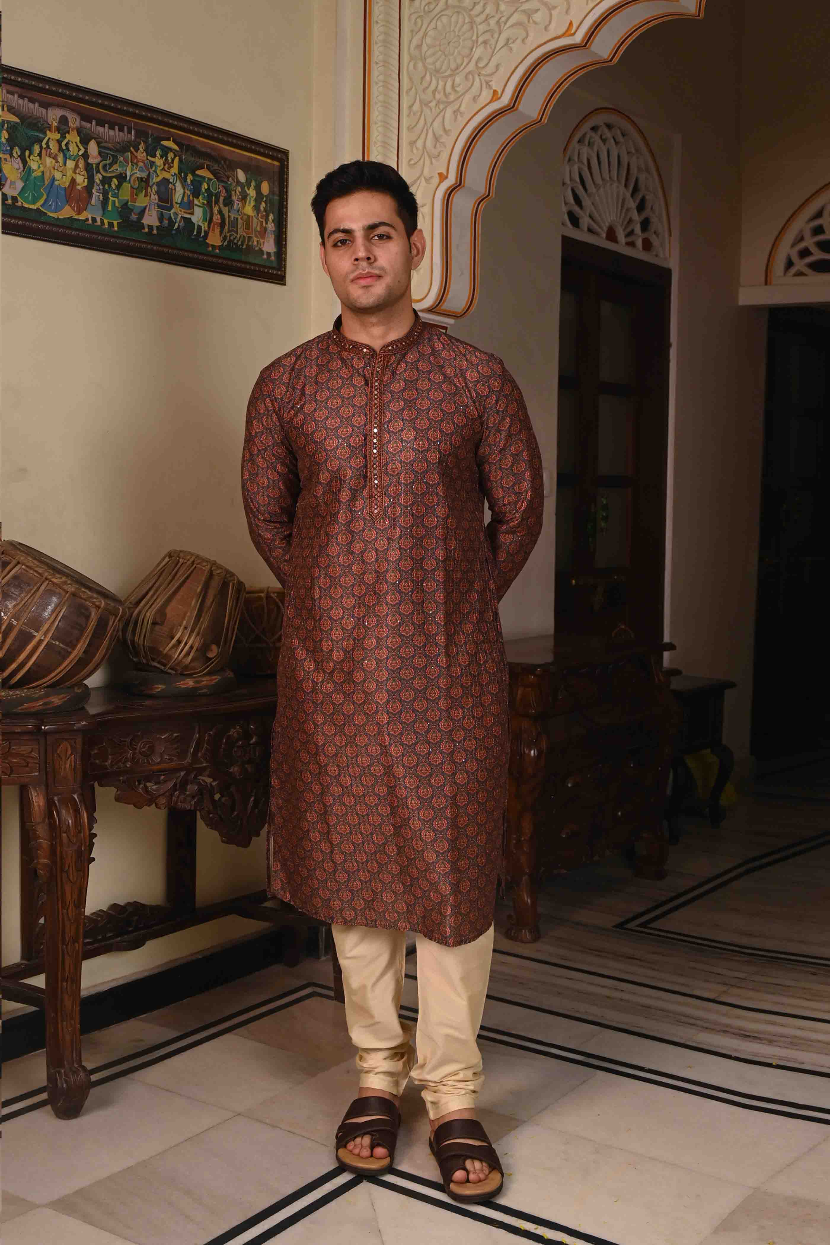 Printed Blue Sequence Kurta