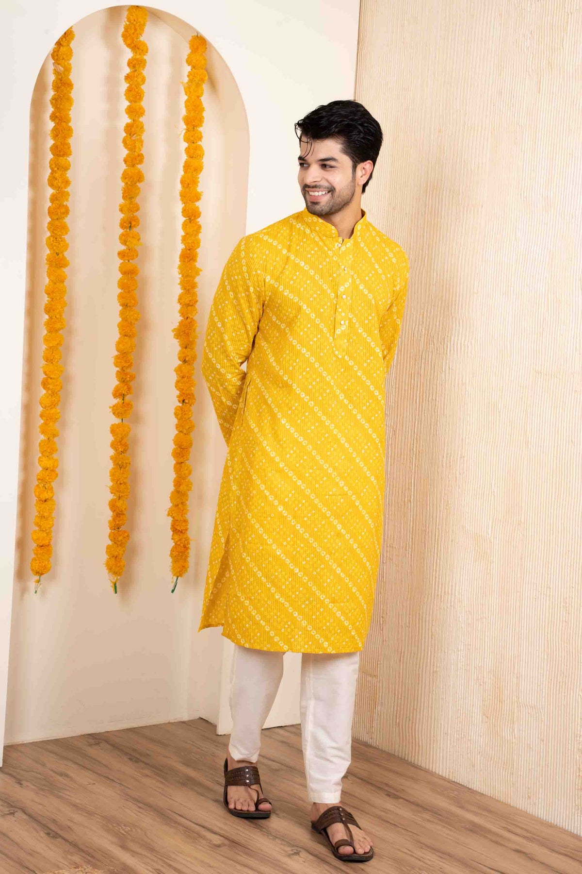 Yellow Bandhani Cotton Kurta