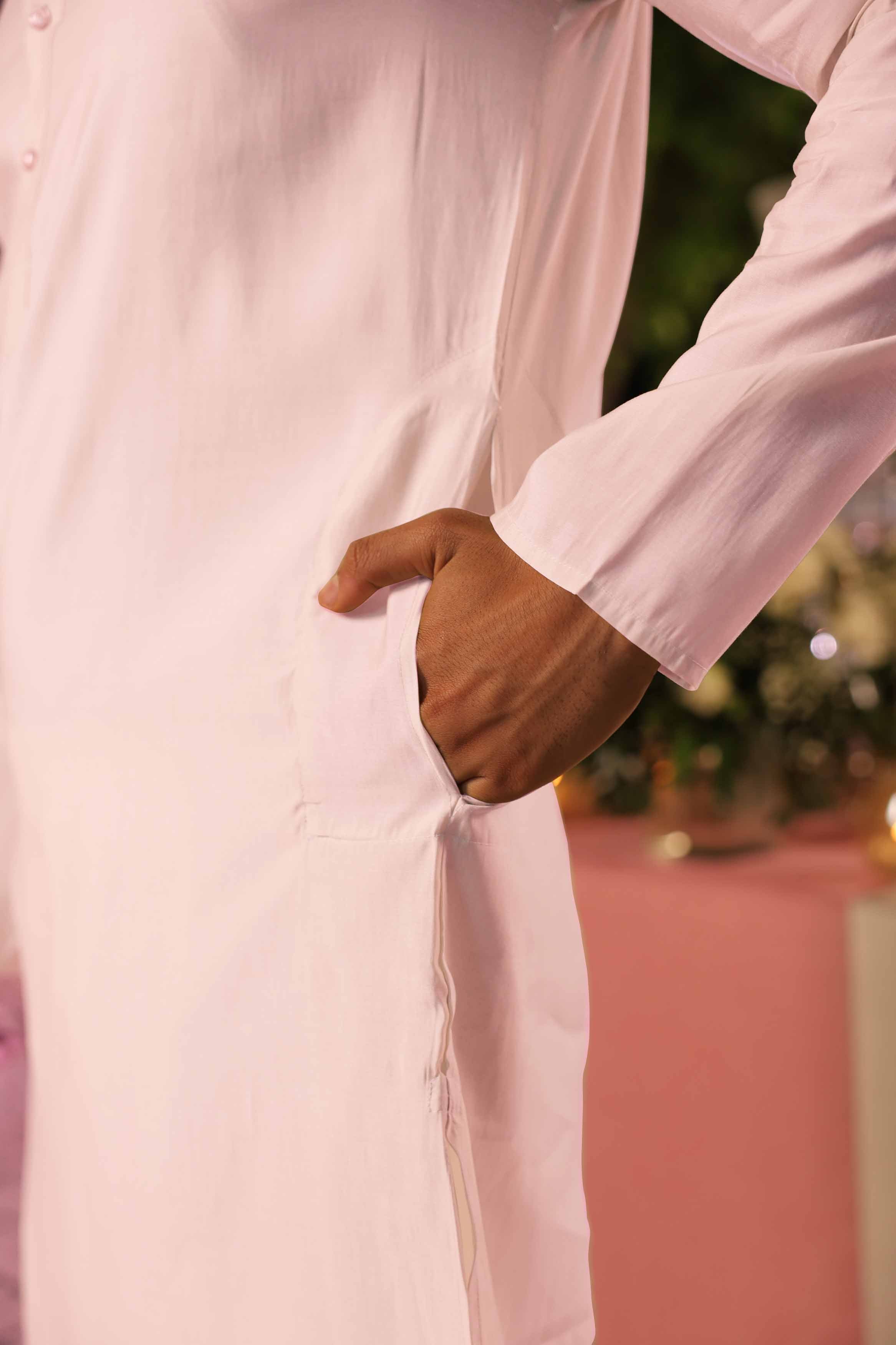 Light Pink Viscose Plain Kurta
