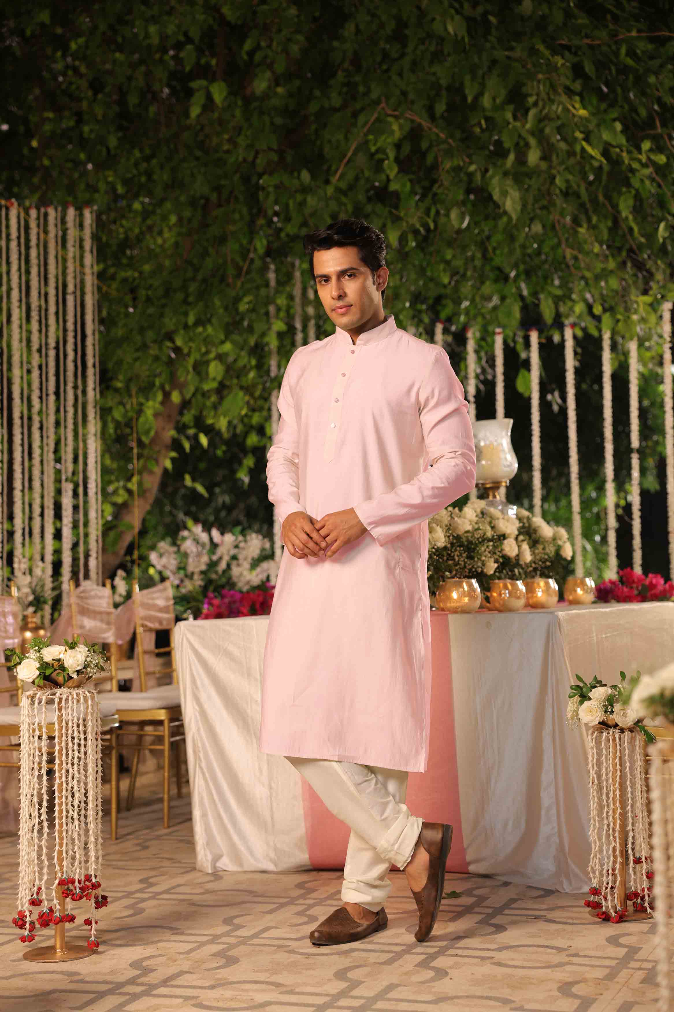 Light Pink Viscose Plain Kurta