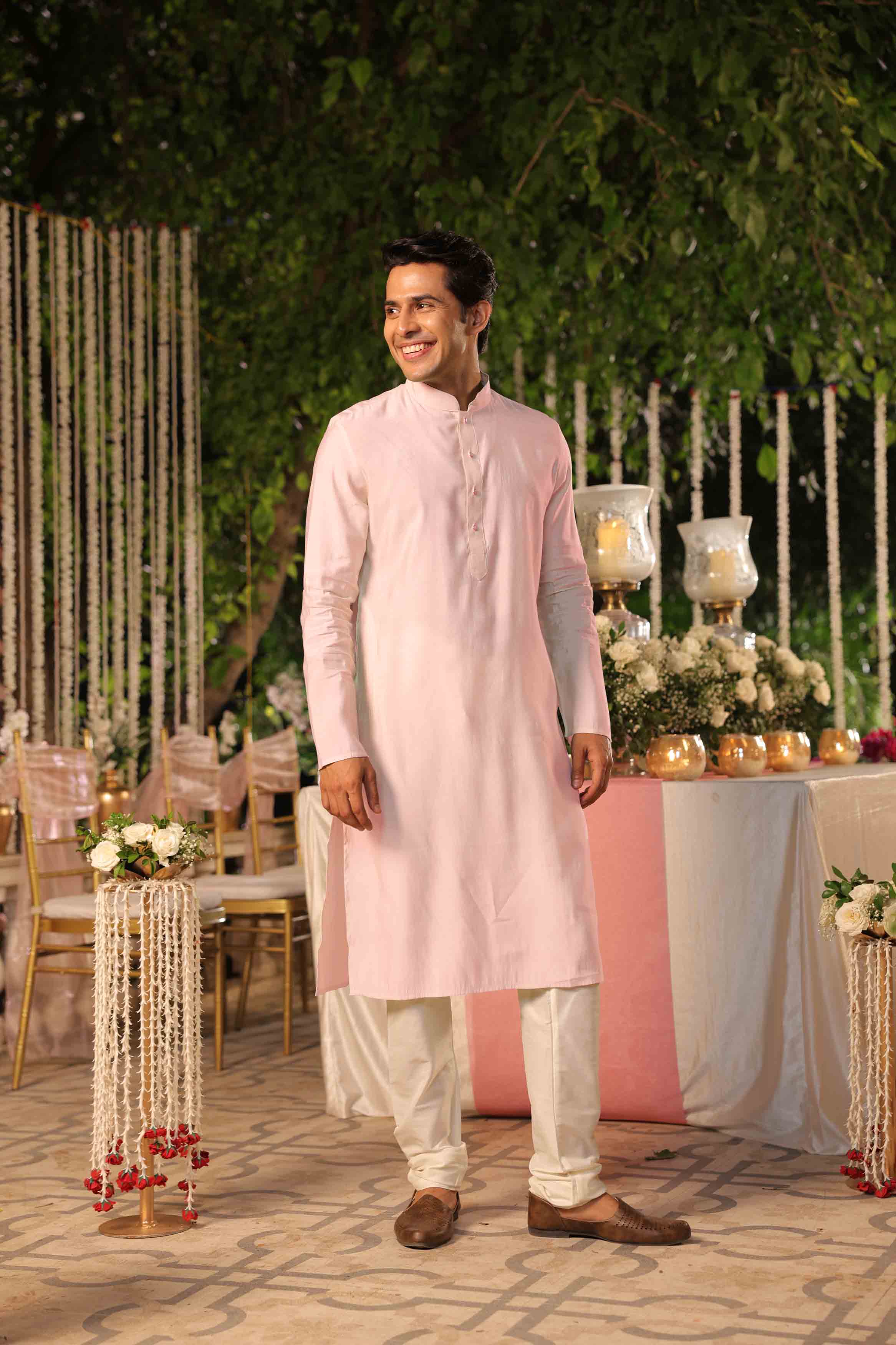 Light Pink Viscose Plain Kurta