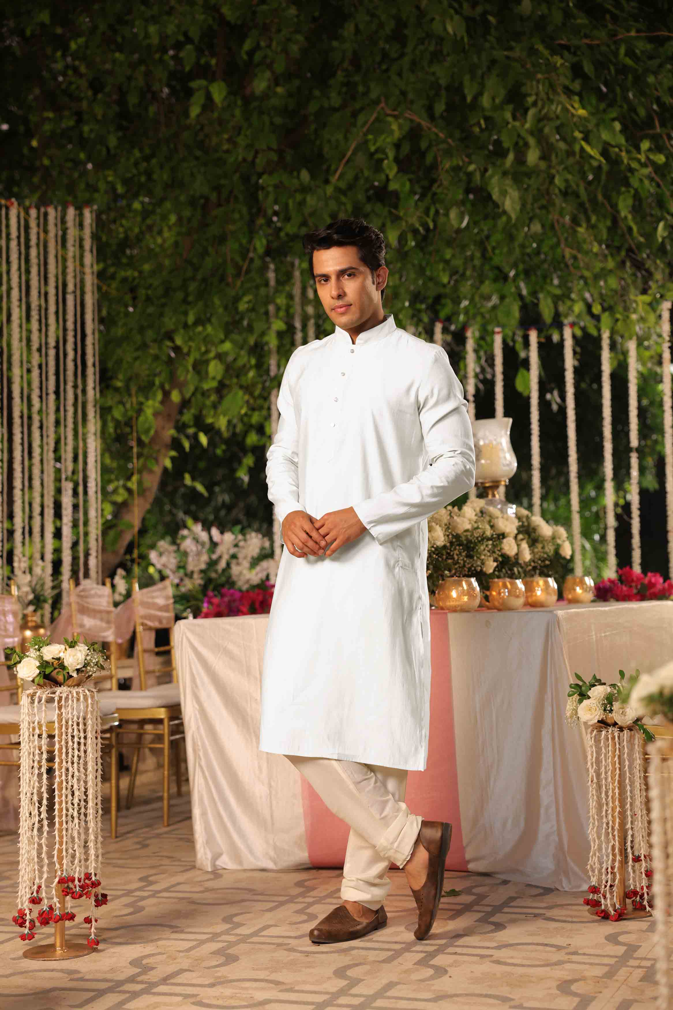 White Viscose Plain Kurta