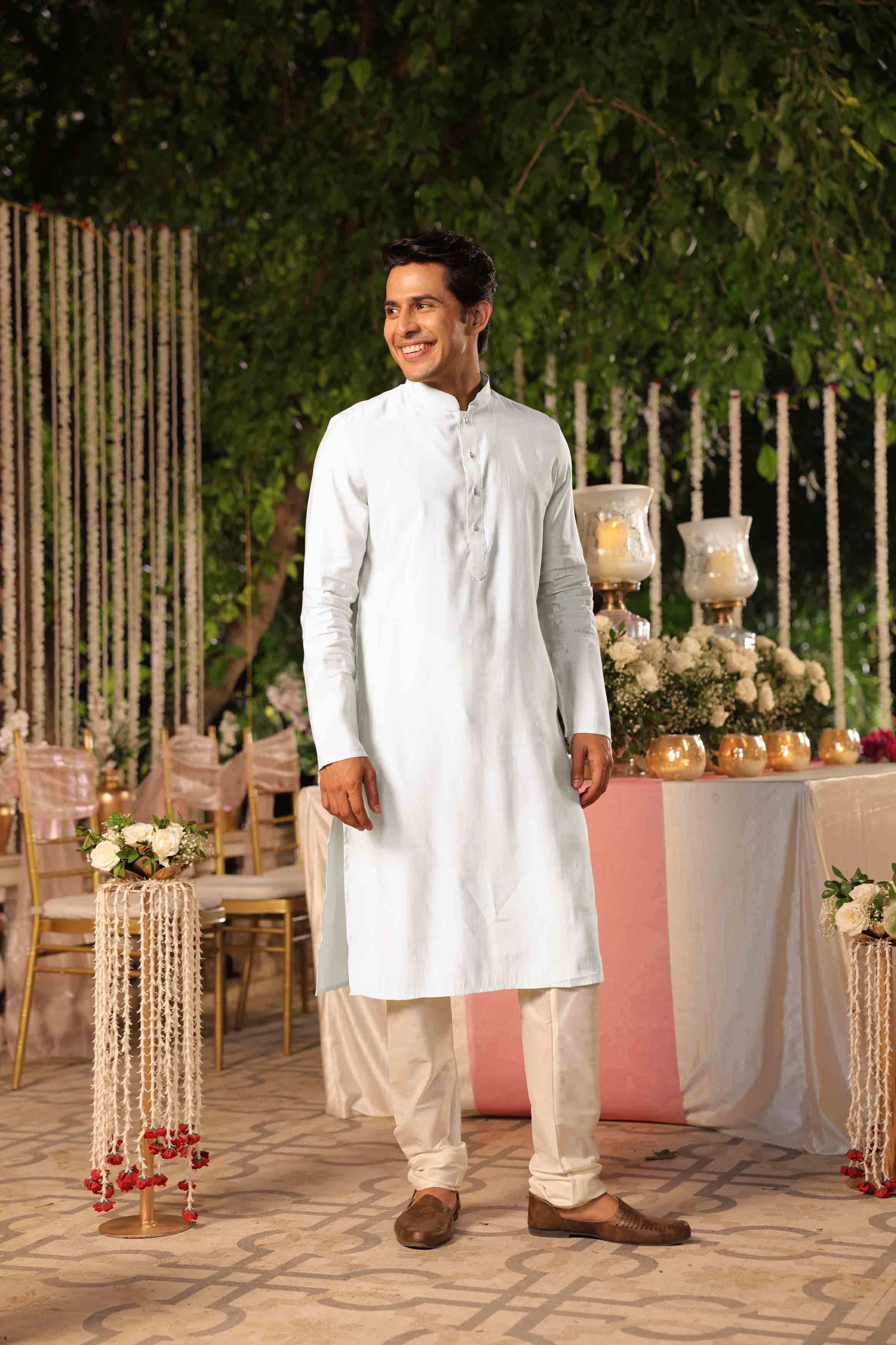 White Viscose Plain Kurta