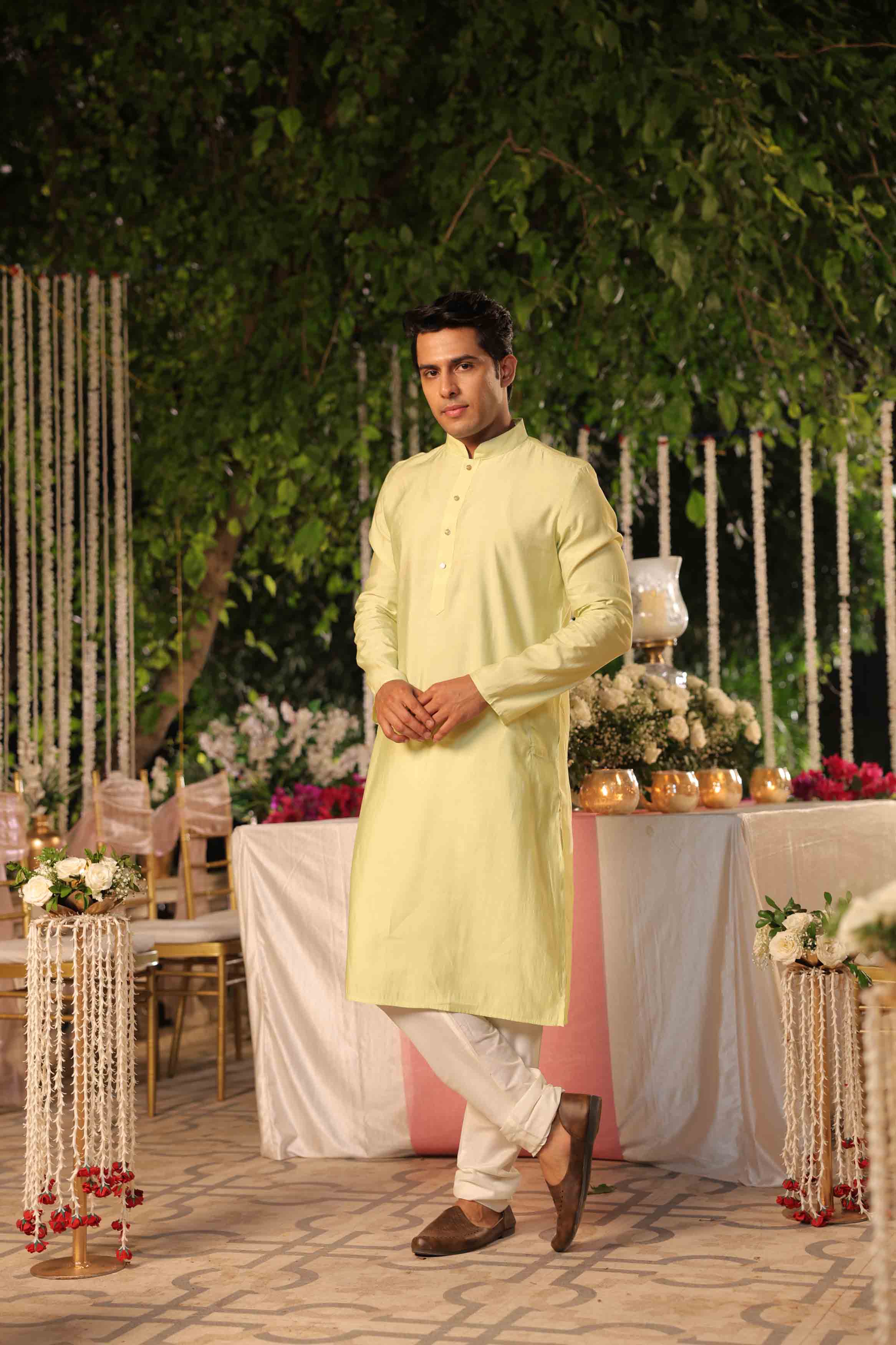 Light Yellow Viscose Plain Kurta