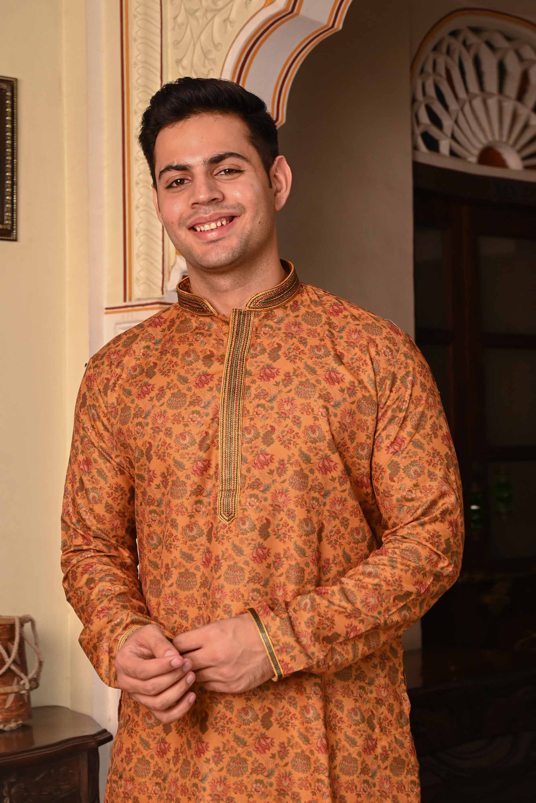 Floral Printed Mustard Kurta