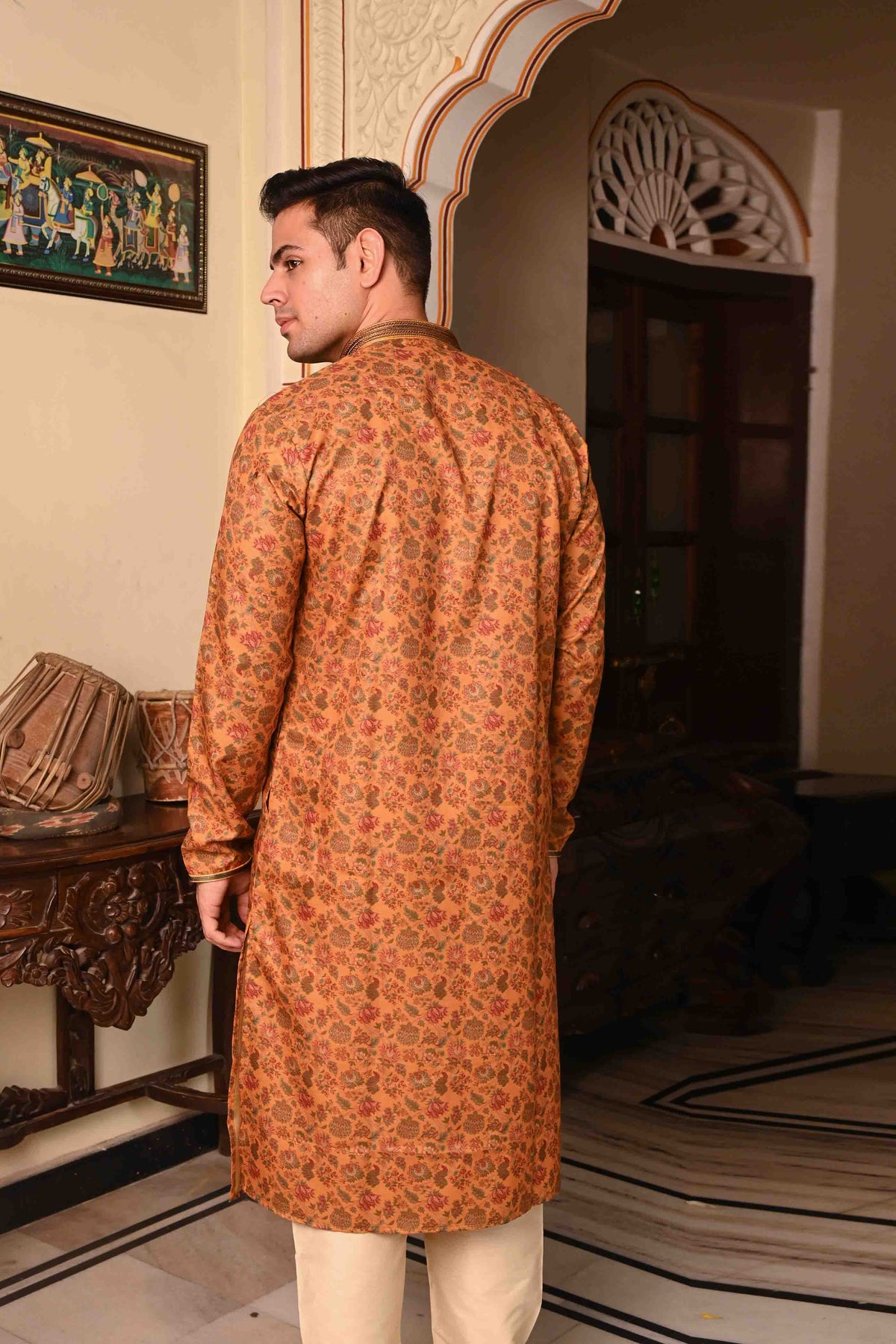 Floral Printed Mustard Kurta