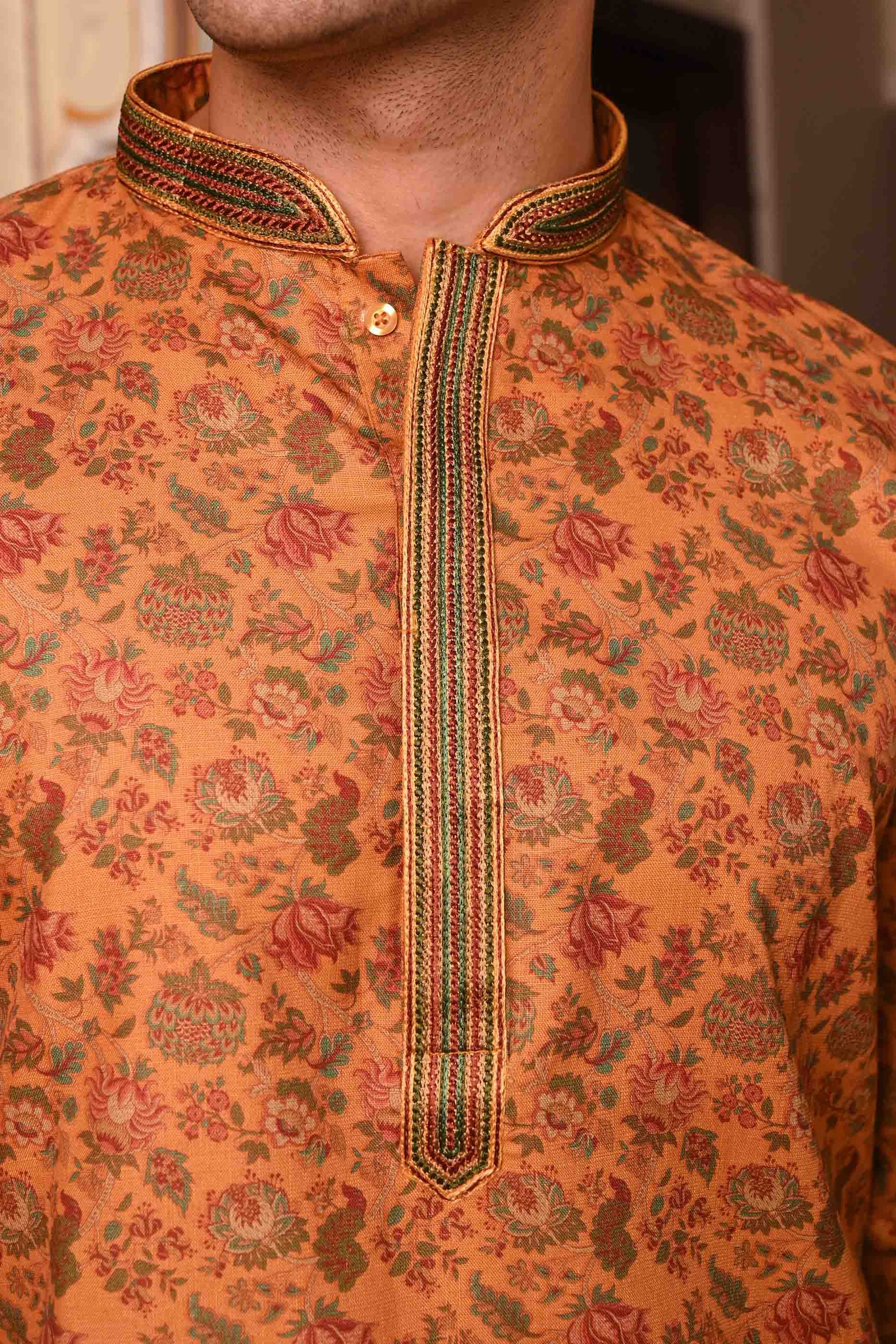 Floral Printed Mustard Kurta