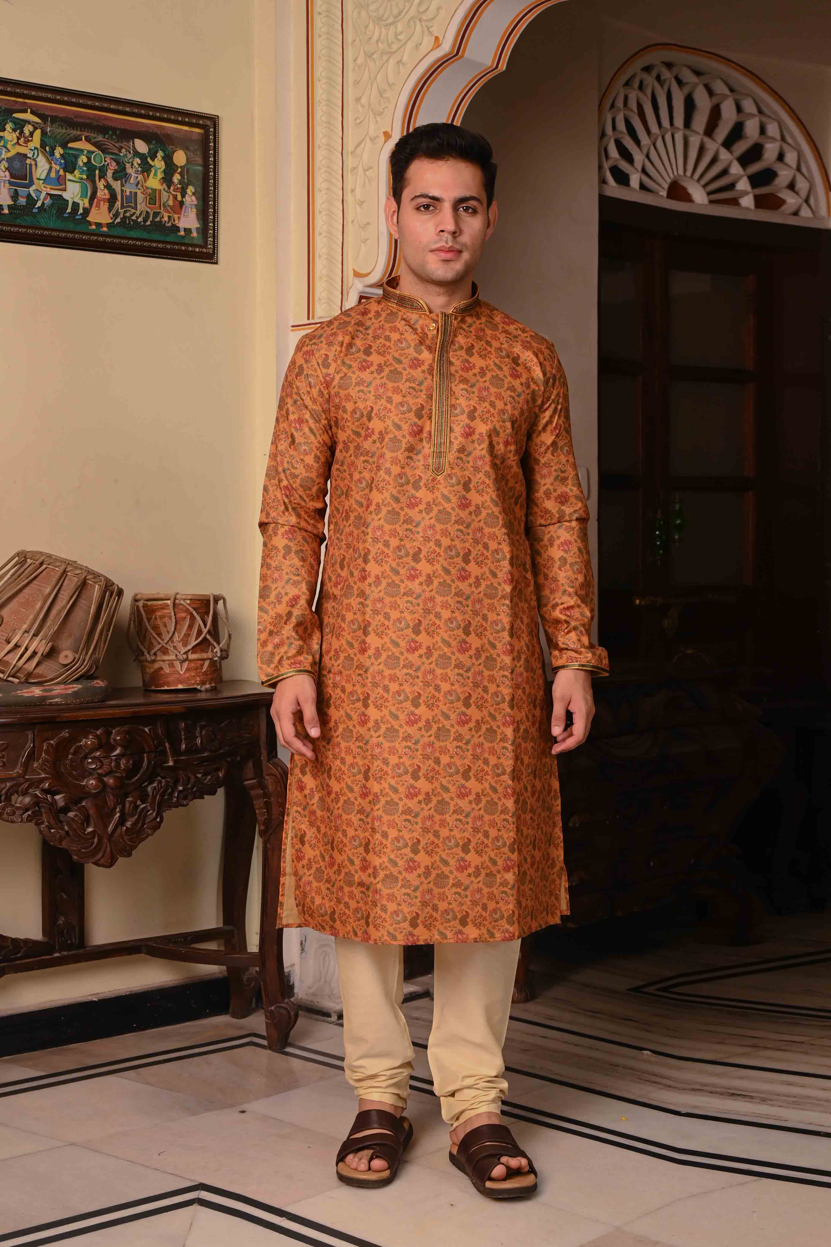 Floral Printed Mustard Kurta