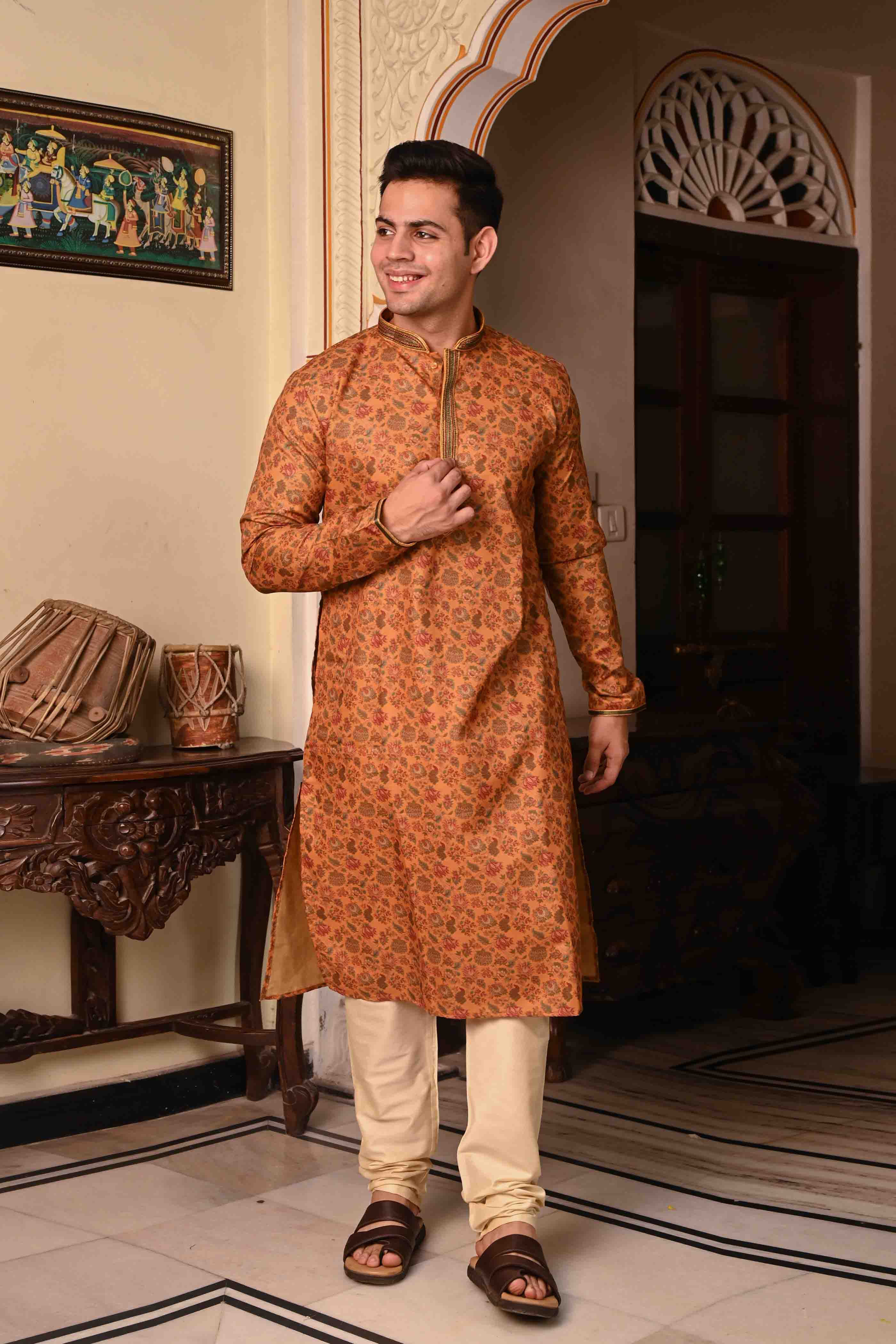 Floral Printed Mustard Kurta