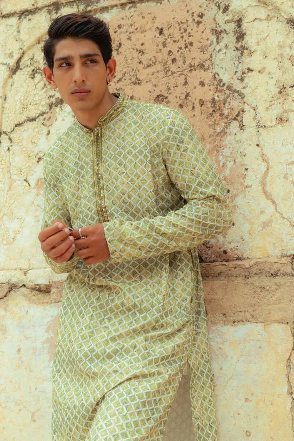 Green Chikankari Printed Kurta