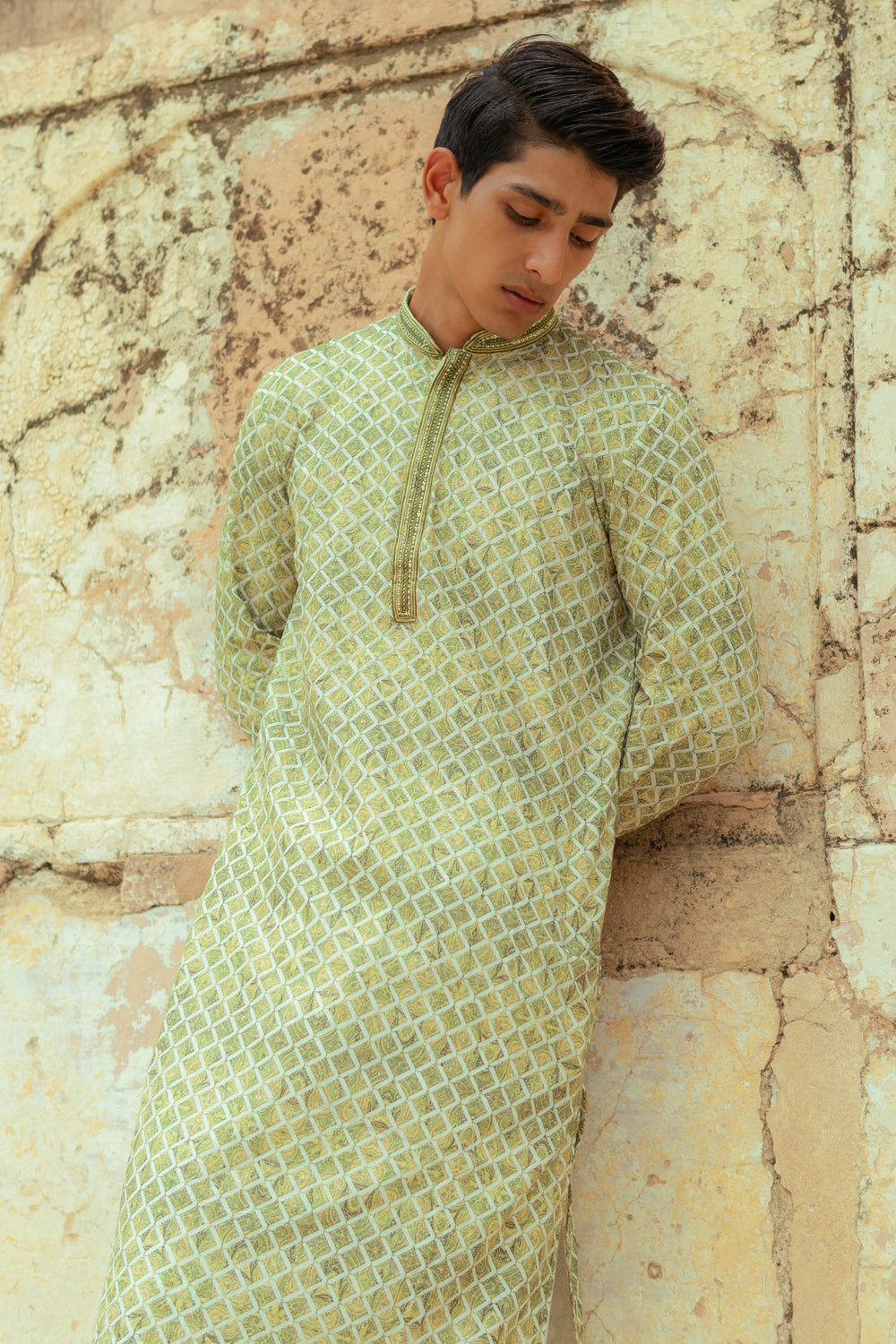Green Chikankari Printed Kurta