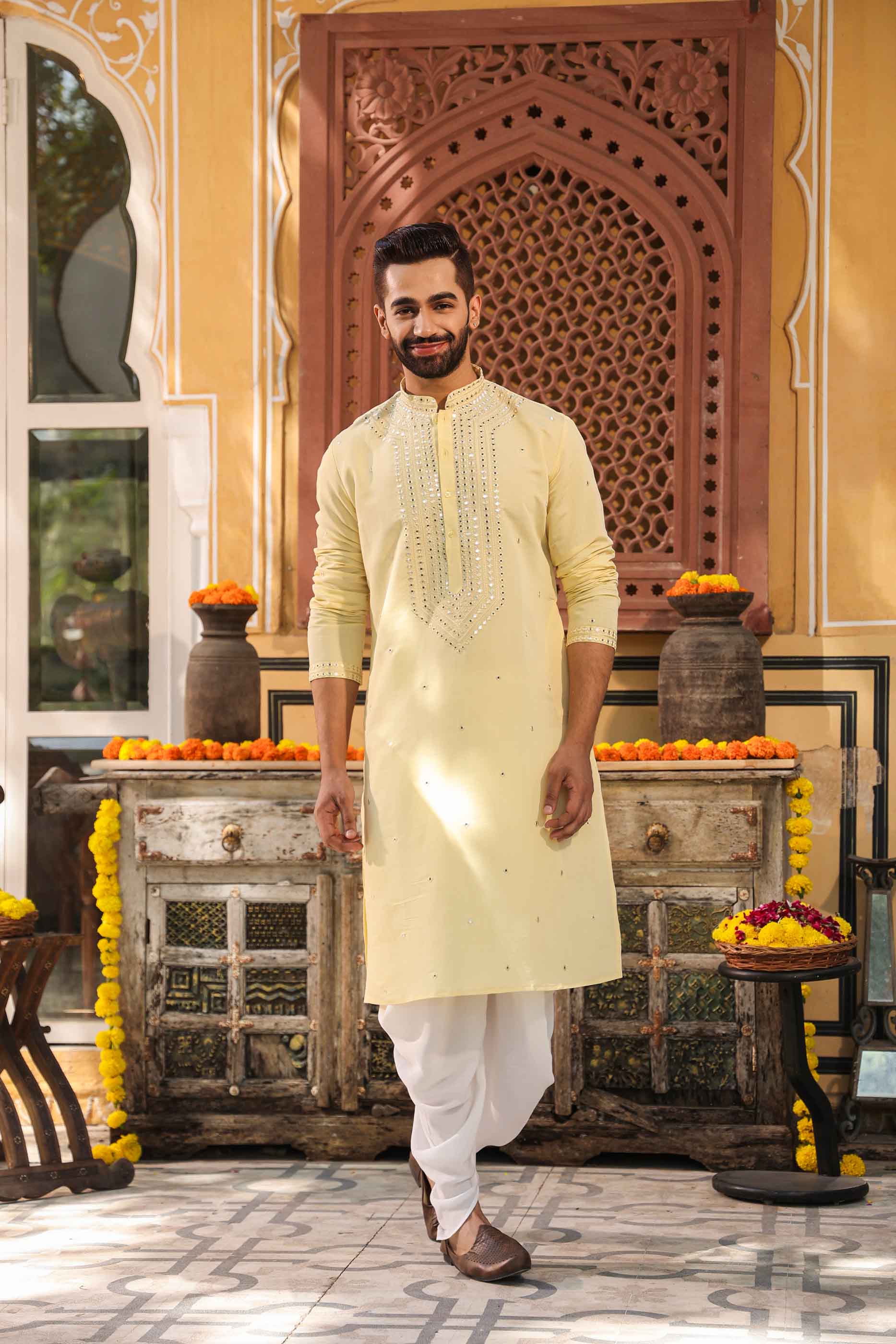 Yellow Mirror work Kurta
