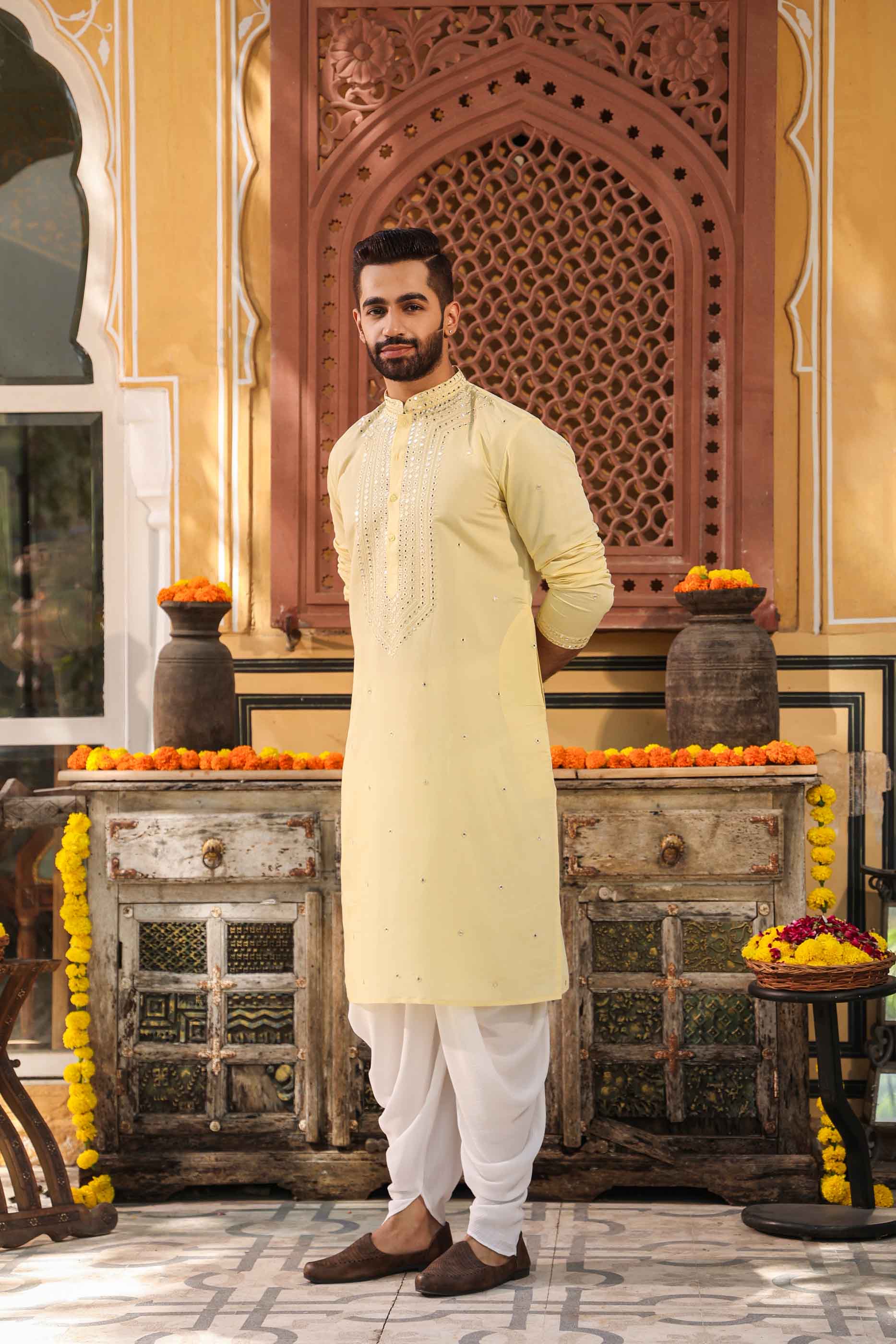 Yellow Mirror work Kurta