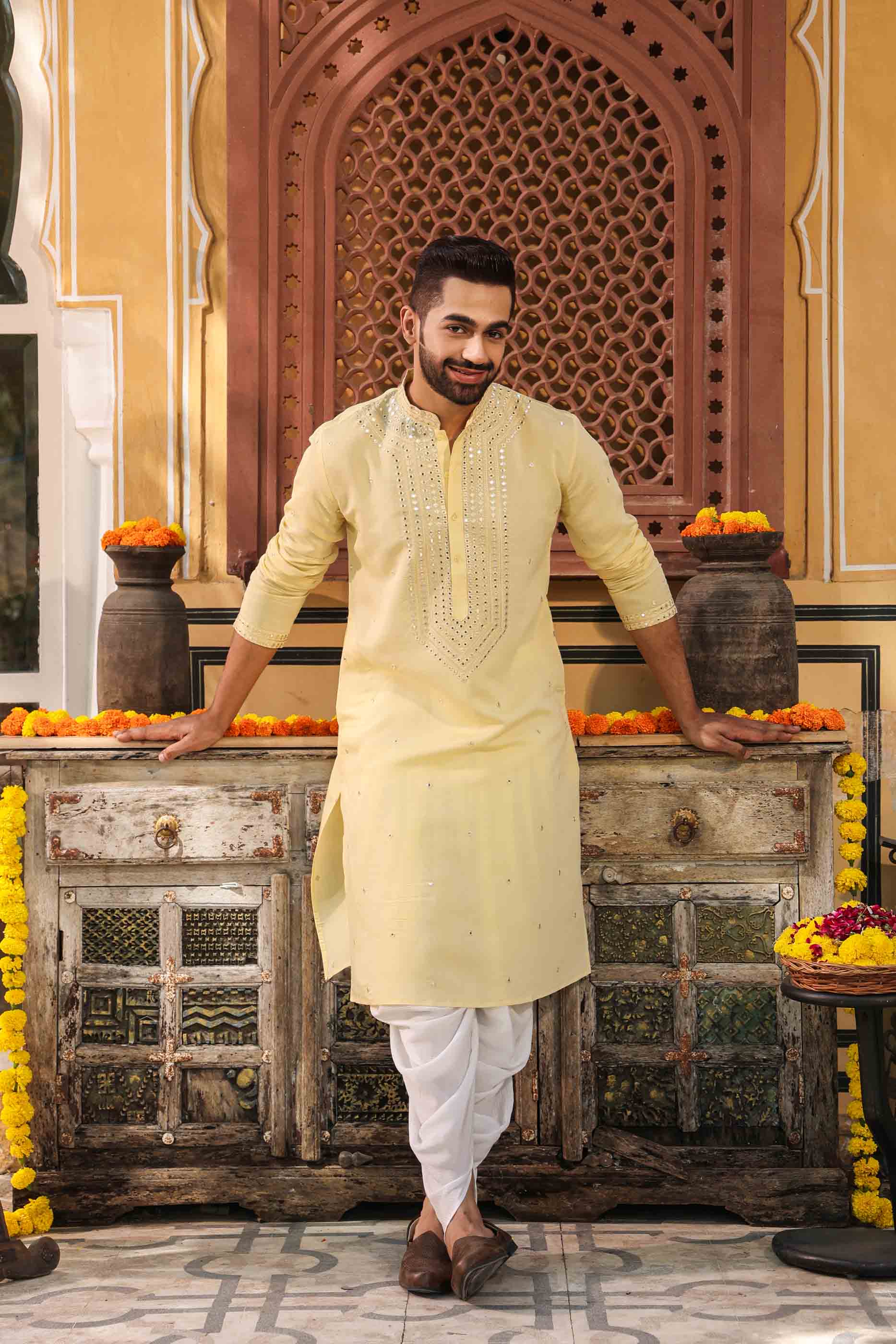 Yellow Mirror work Kurta